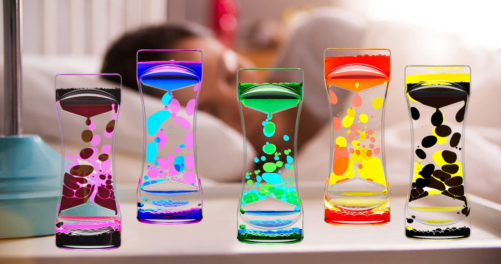 Liquid Motion Bubbler Sensory Timer - Set of 1 | Autism Relaxation Toy, Fidget Oil Drop Water Timer for Stress Relief | Perfect for Home Office Desk, Classroom, or Travel | Great Holiday Stocking Stuffer Gift (Red & Yellow)