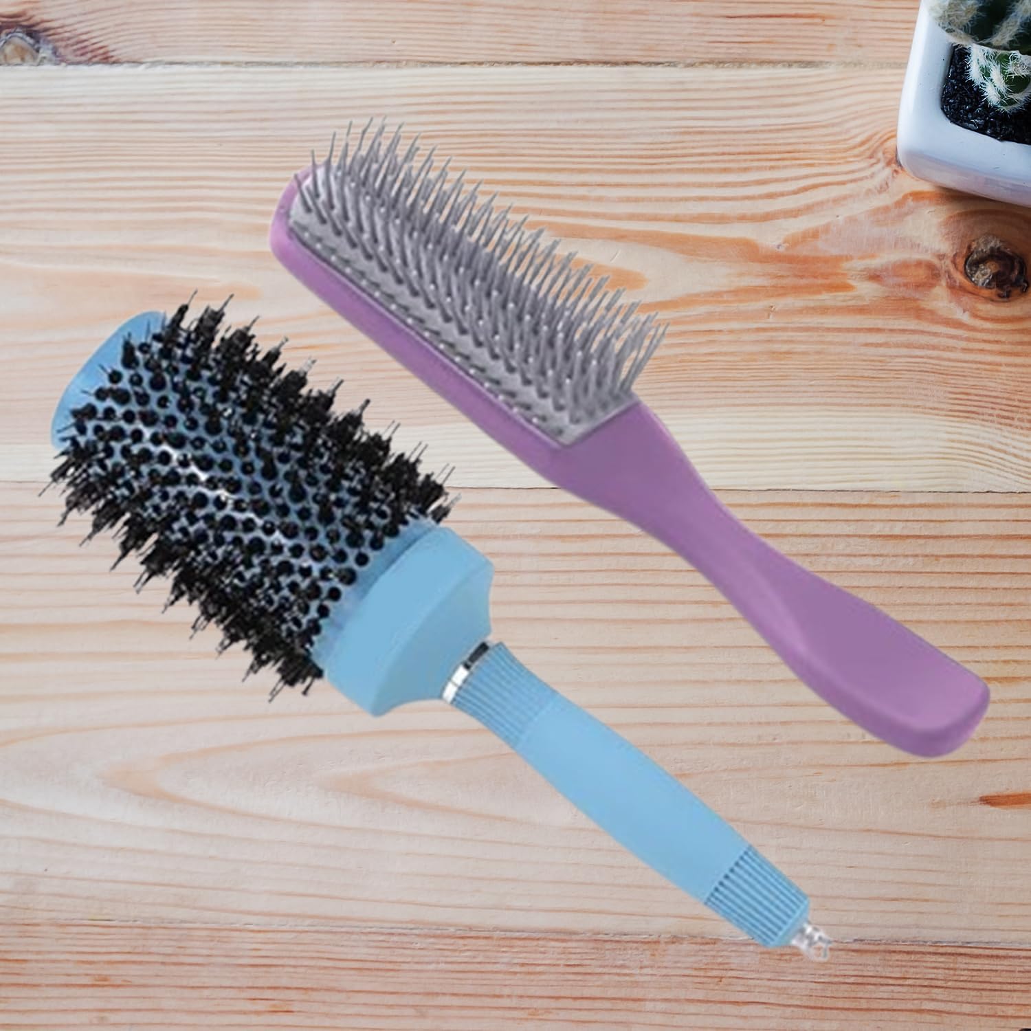 Kuber Industries Hair Brush with Paddle - Detangling & Styling Brush for Women, Men & All Hair Types | Soft Bristles for Smooth Hair | Ice Blue & Purple | Perfect for Home, Travel & Salon Use