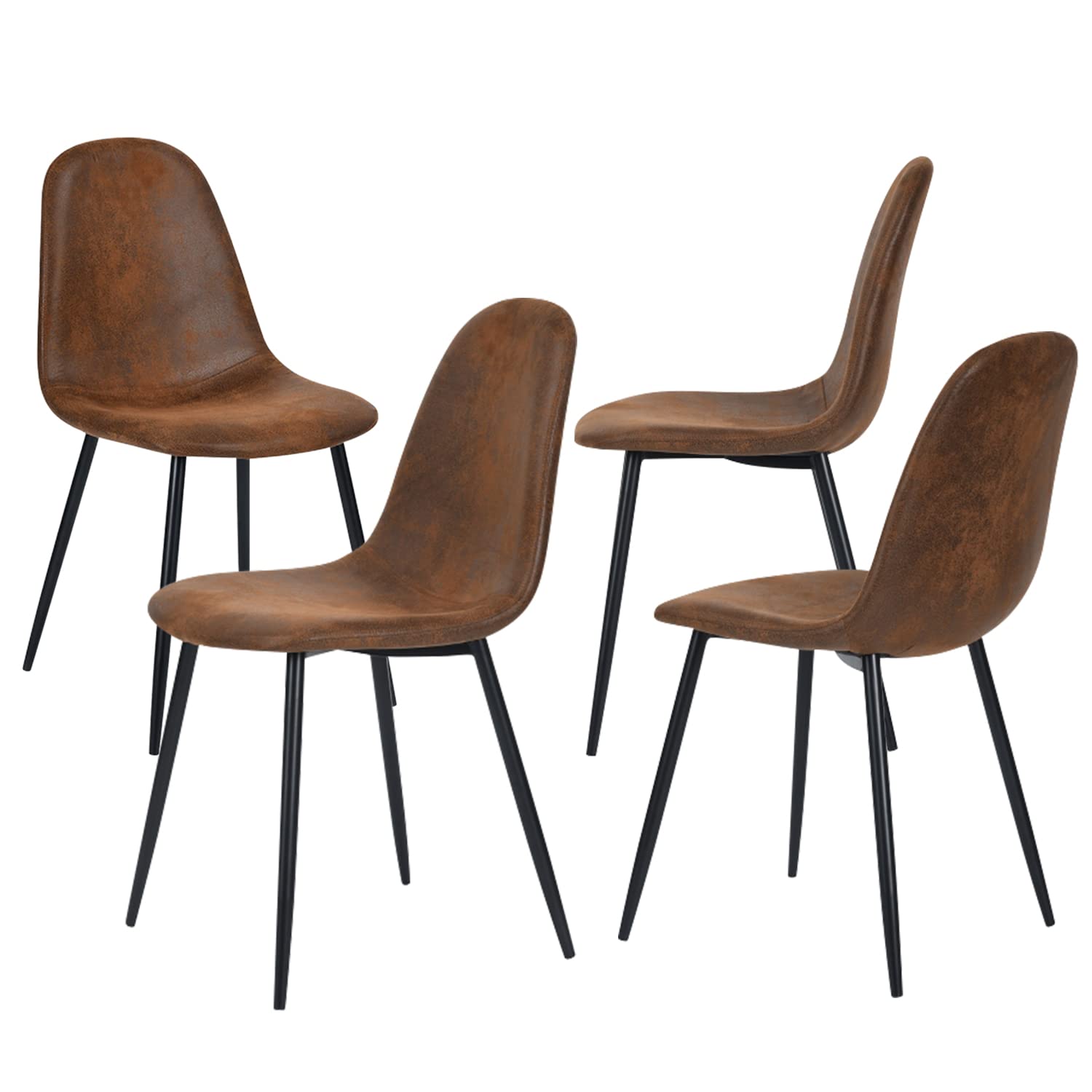 Homy Casa Mid Century Modern Dining Chairs Set of 4 - Dark Brown Upholstered Kitchen & Dining Room Chairs with Black Legs (16.9