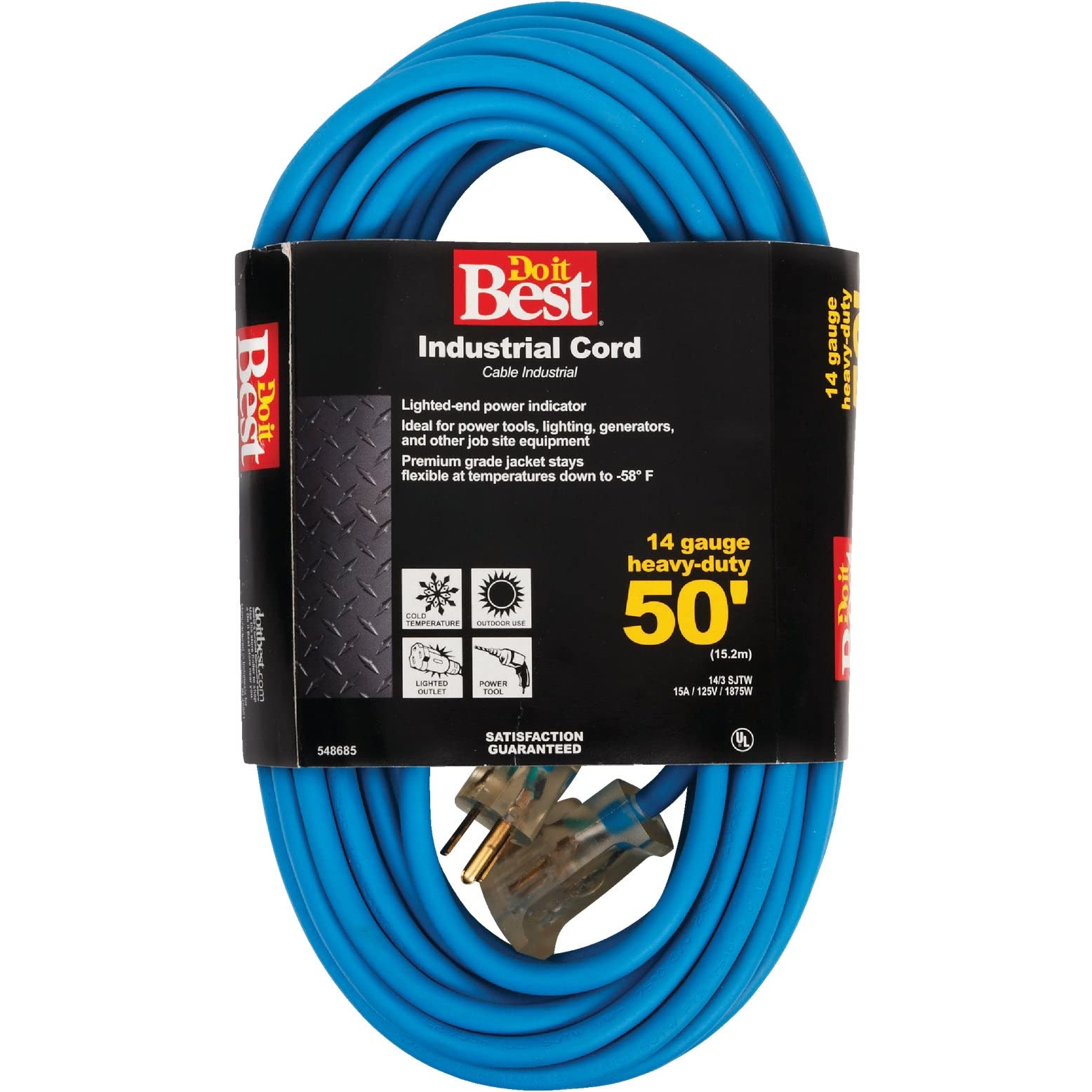 Heavy Duty Outdoor Extension Cord - 50ft Waterproof, Weatherproof, UV Resistant Power Cable for Garden, Patio, and Construction Use