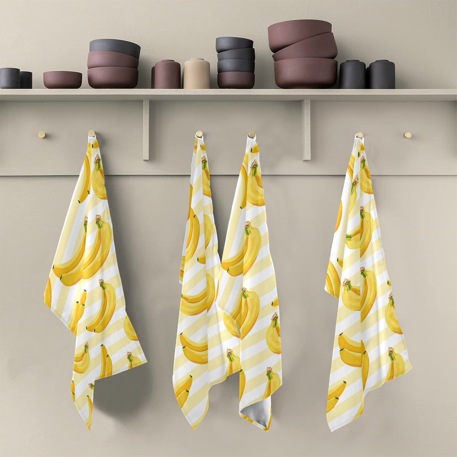 Yellow Banana Print Bath Towels Set - 18x28 Inch Soft Absorbent Fast Drying Kitchen & Bath Towels for Dishes, Tea Bar, Cleaning - Perfect for Bathroom, Kitchen & Home Decor