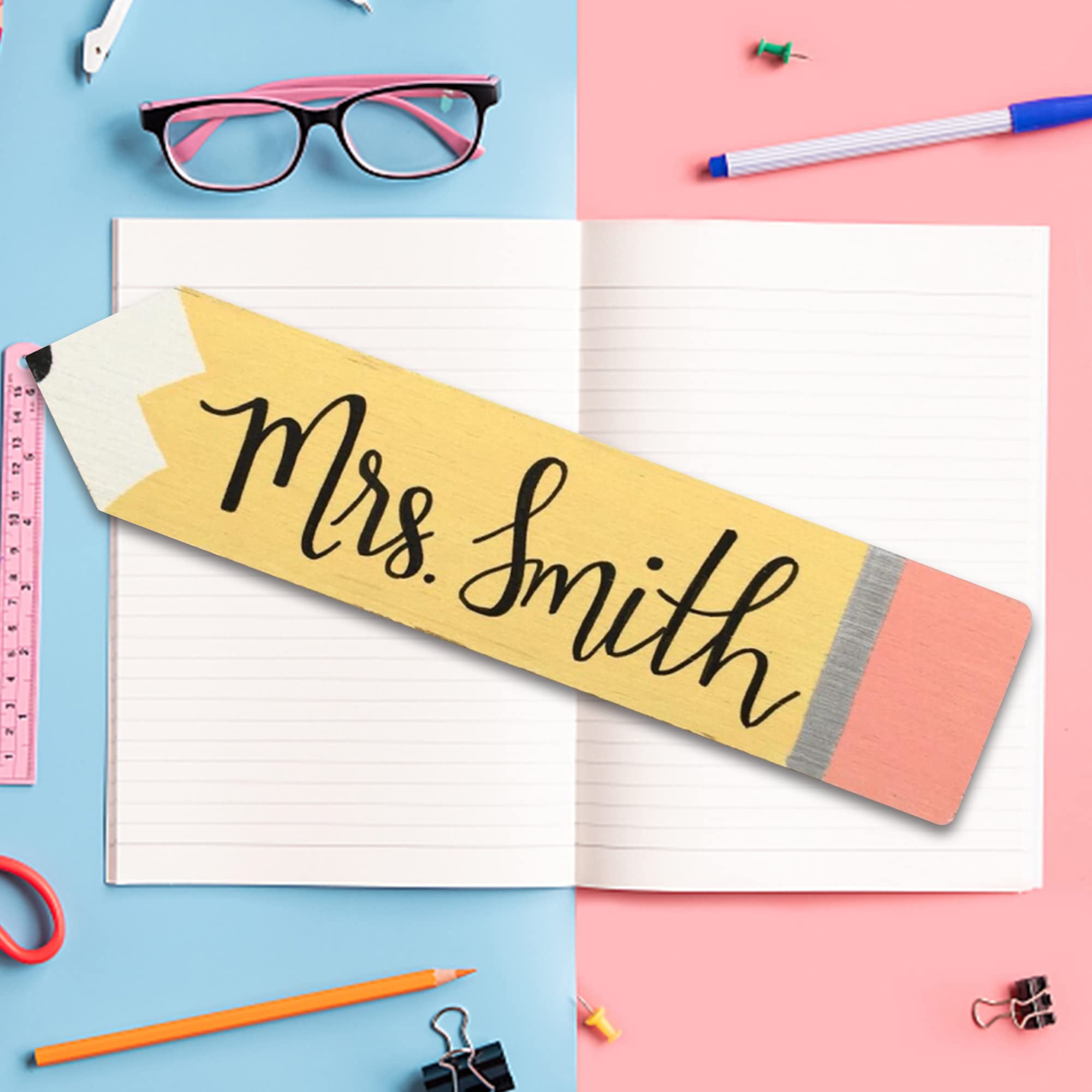 Personalized Teacher Name Signs - Wooden Desk Plates for Classroom Decor, Teacher Appreciation Gifts for School & Office