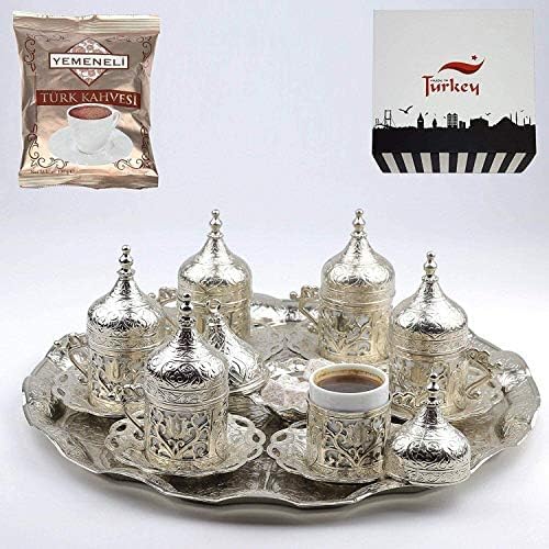 Premium Silver Turkish Coffee Cup Set of 6 - Authentic Ottoman Style Espresso & Arabic Coffee Serving Set with Saucers - Perfect for Home Brewing, Gifts & Traditional Coffee Ceremonies