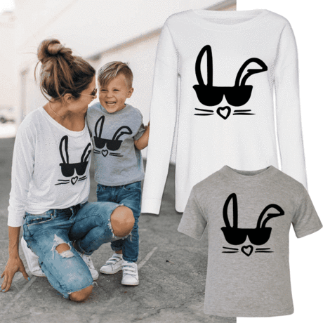 CL Cool Bunny Mommy & Me Matching Tops - Cute Mother Daughter Outfits for Family Photos, Holidays & Special Occasions
