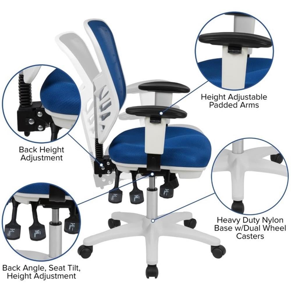 UrbanPro Mid Back Executive Mesh Office Swivel Chair - Ergonomic Desk Chair with Breathable Mesh Back & Adjustable Height, Blue & White - Perfect for Home Office, Conference Rooms & Workspaces