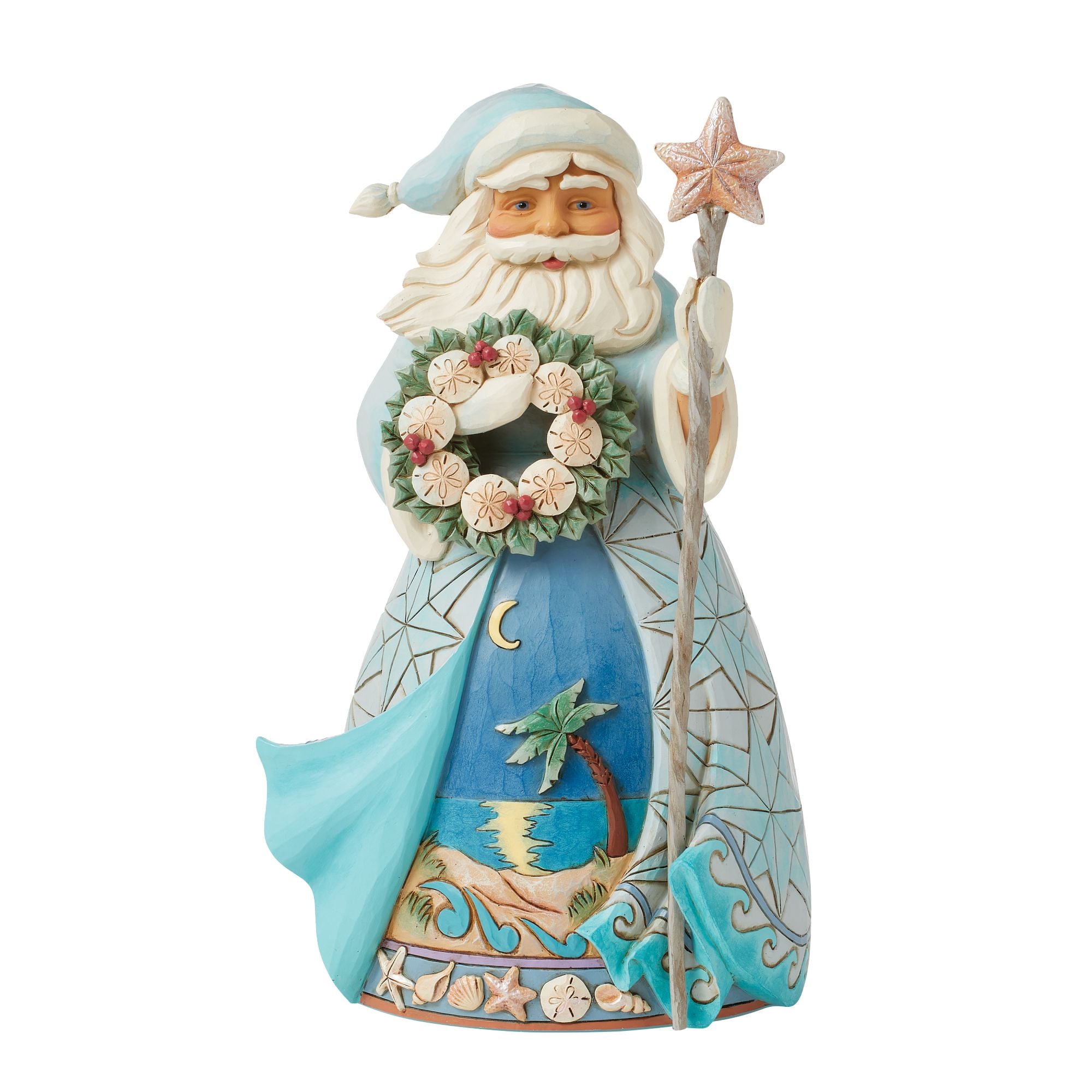 Santa with Sand Dollar Figurine - Christmas Beach Decor for Home, Office & Holiday Party