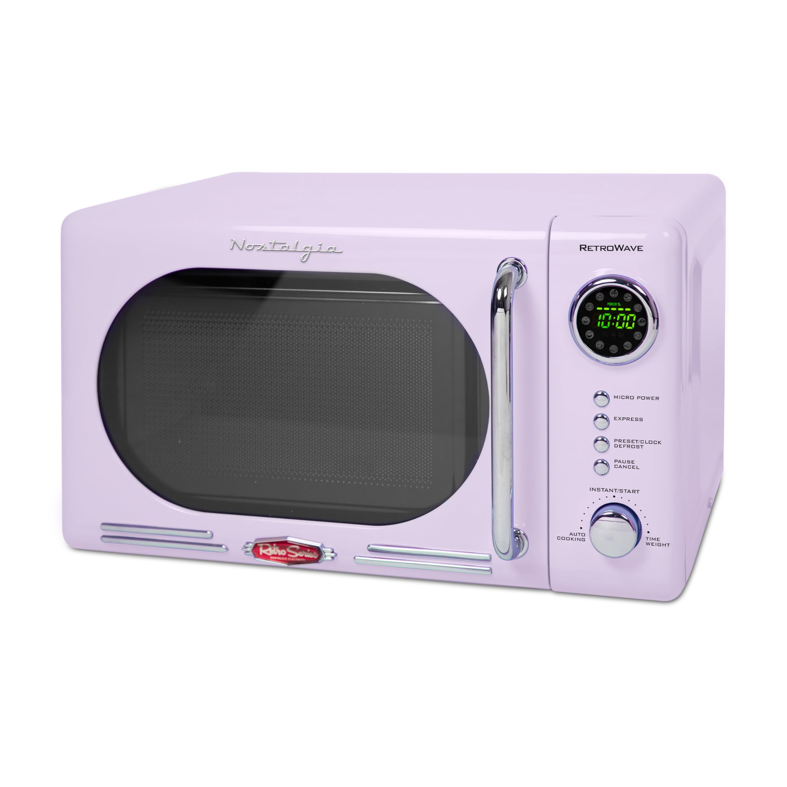 Retro Compact Countertop Microwave Oven 700W - Digital LED Display, Child Safety Lock, Easy Clean Interior - 0.7 Cu. Ft Lavender - Perfect for Dorms, Small Kitchens & Office Break Rooms