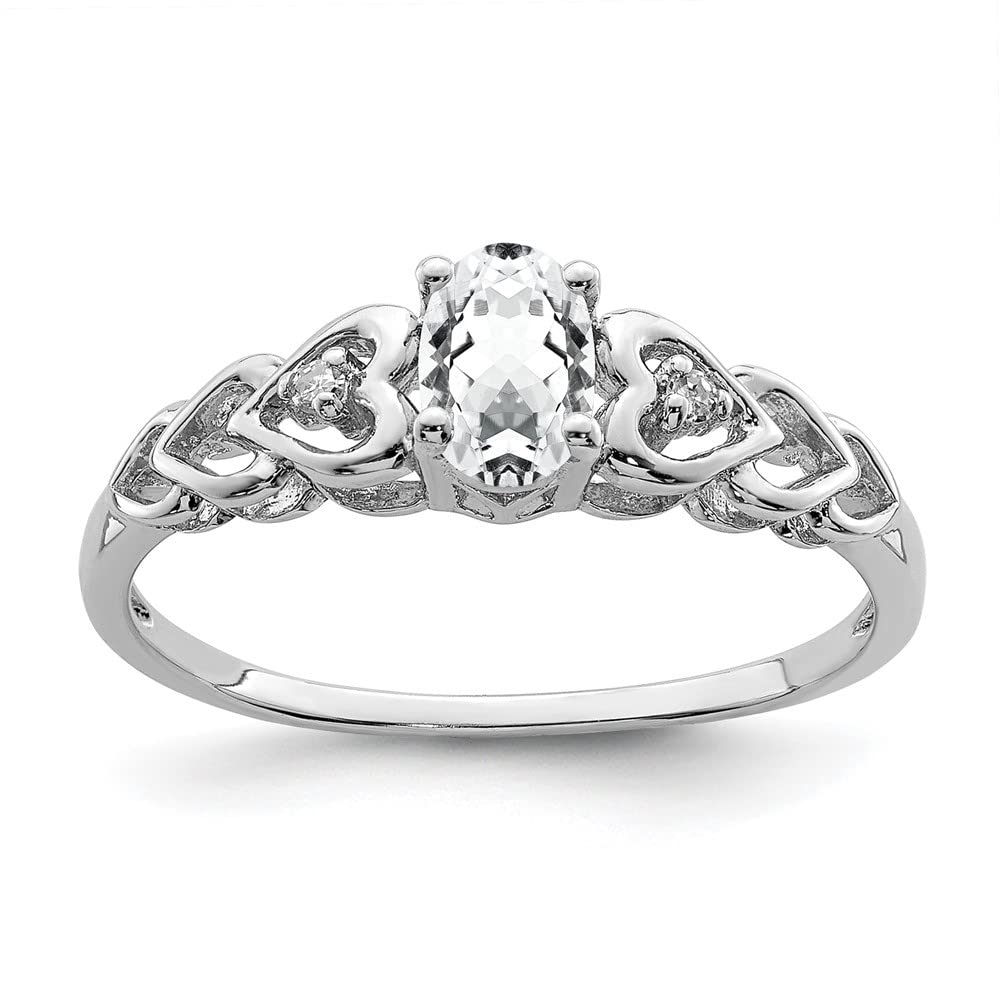 925 Sterling Silver White Topaz & Diamond Solitaire Ring for Women | Size 5 | Elegant Engagement, Wedding, Anniversary Gift | Dainty Everyday Jewelry for Special Occasions