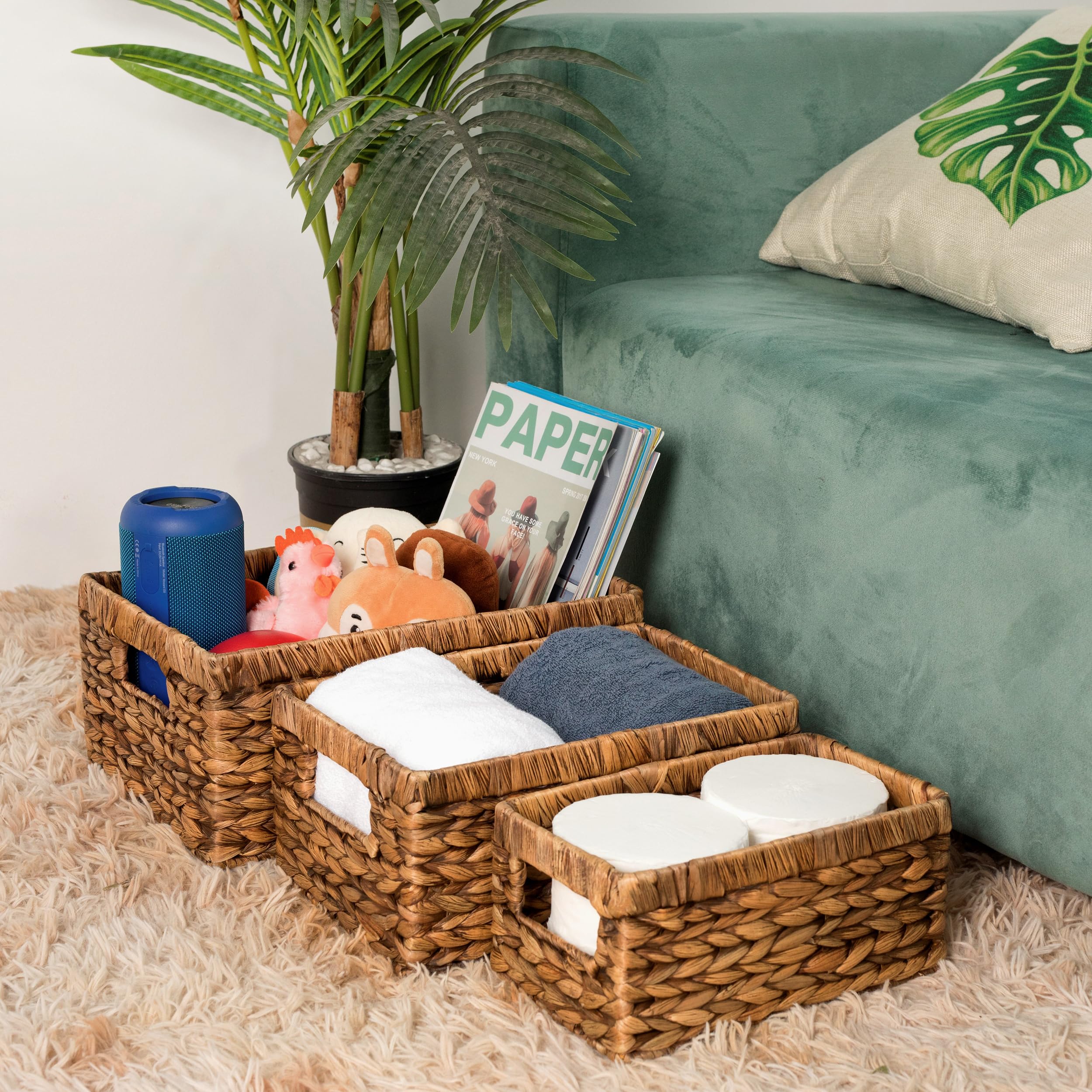 CENBOSS Large Brown Wicker Baskets - 1PC Rattan Storage Baskets for Shelves, Woven Seagrass Organizer | Perfect for Home Decor, Bathroom Storage & Laundry Organization