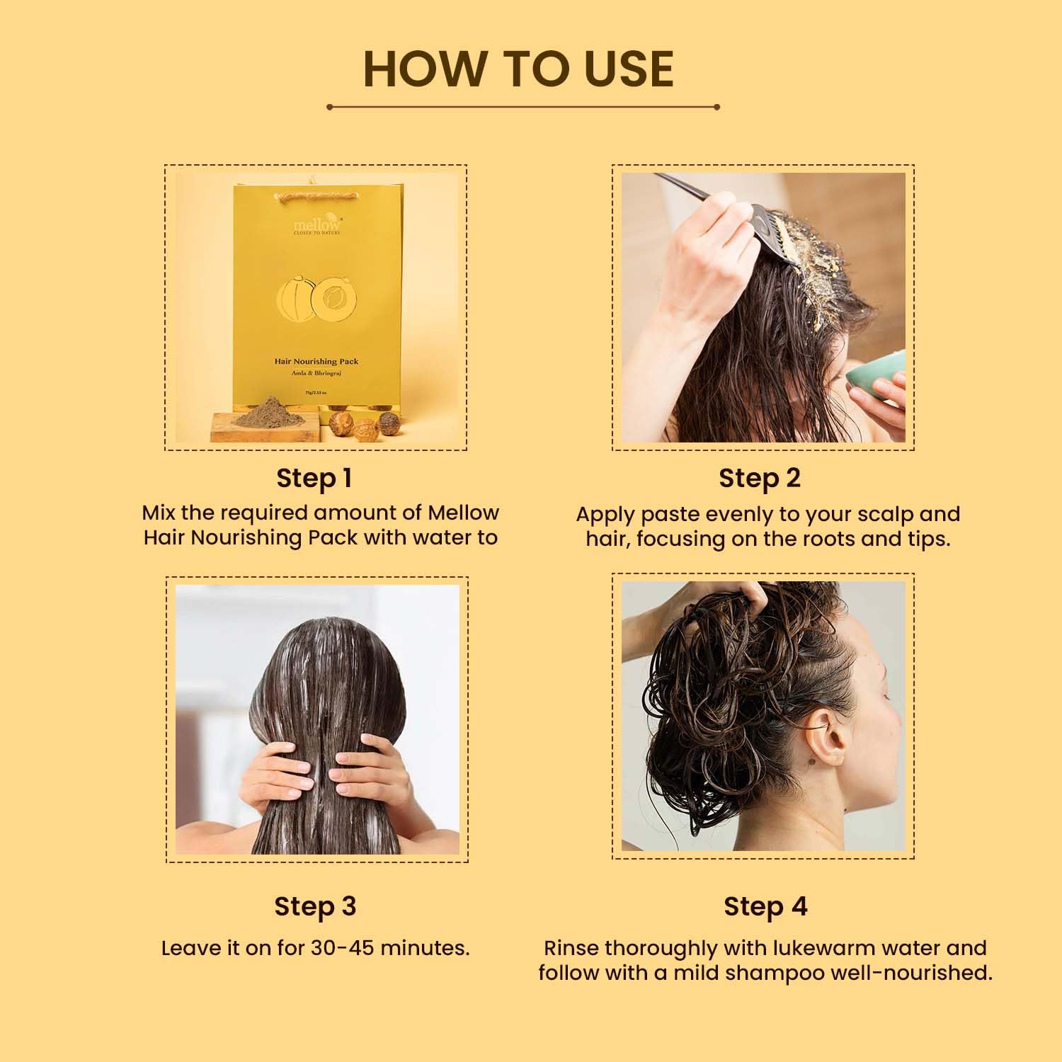 Mellow Herbals Ayurvedic Hair Nourishing Pack (75g) - Natural Hair Growth Treatment for Shiny & Healthy Hair | Prevents Hair Fall | Chemical, Paraben & Sulfate Free | Deep Conditioning for Dry, Damaged Hair | Perfect for Daily Hair Care Routine