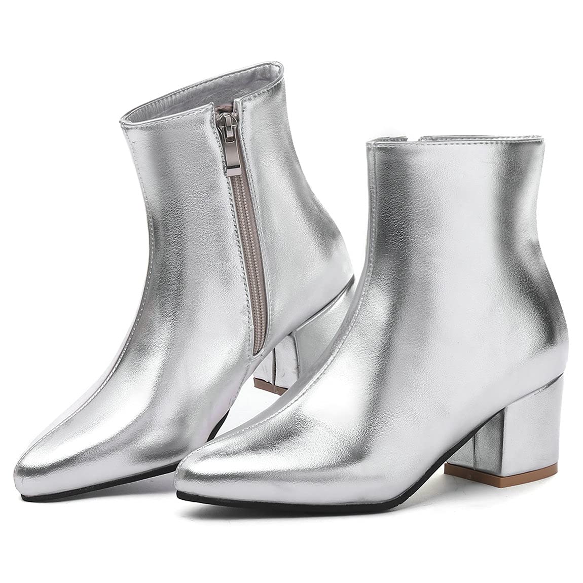 Trendy Women's Chunky Ankle Boots - High Heel Booties with Pointed Toe & Side Zipper | Perfect for Fall Fashion, Office Wear & Night Out Outfits