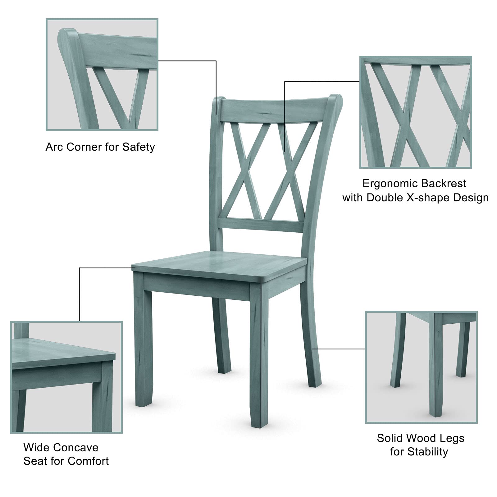 Giantex Set of 4 Solid Rubber Wood Dining Chairs - 400 Lbs Weight Capacity - Farmhouse Style Kitchen & Dining Room Side Chairs for Home, Restaurant & Office Use