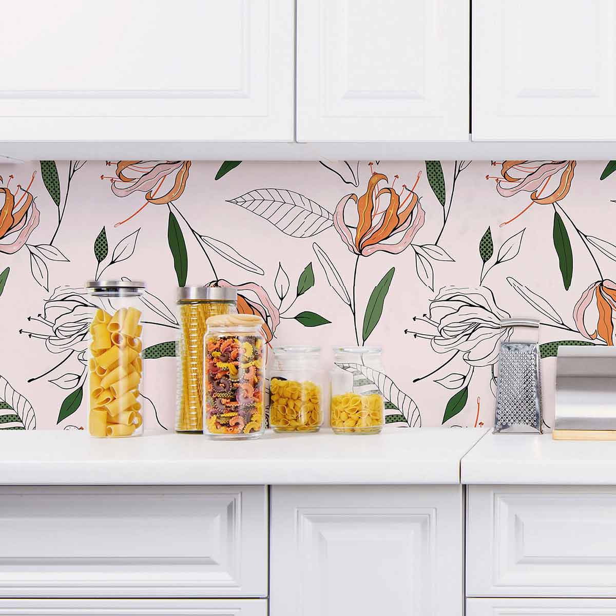 Orange Flower Peel and Stick Removable Wallpaper - Self-Adhesive Wall Decal for Home Decor, Bedroom, Living Room, Nursery - Easy to Apply & Remove - Pattern 0186 - Perfect for Accent Walls, DIY Projects, and Rental Spaces