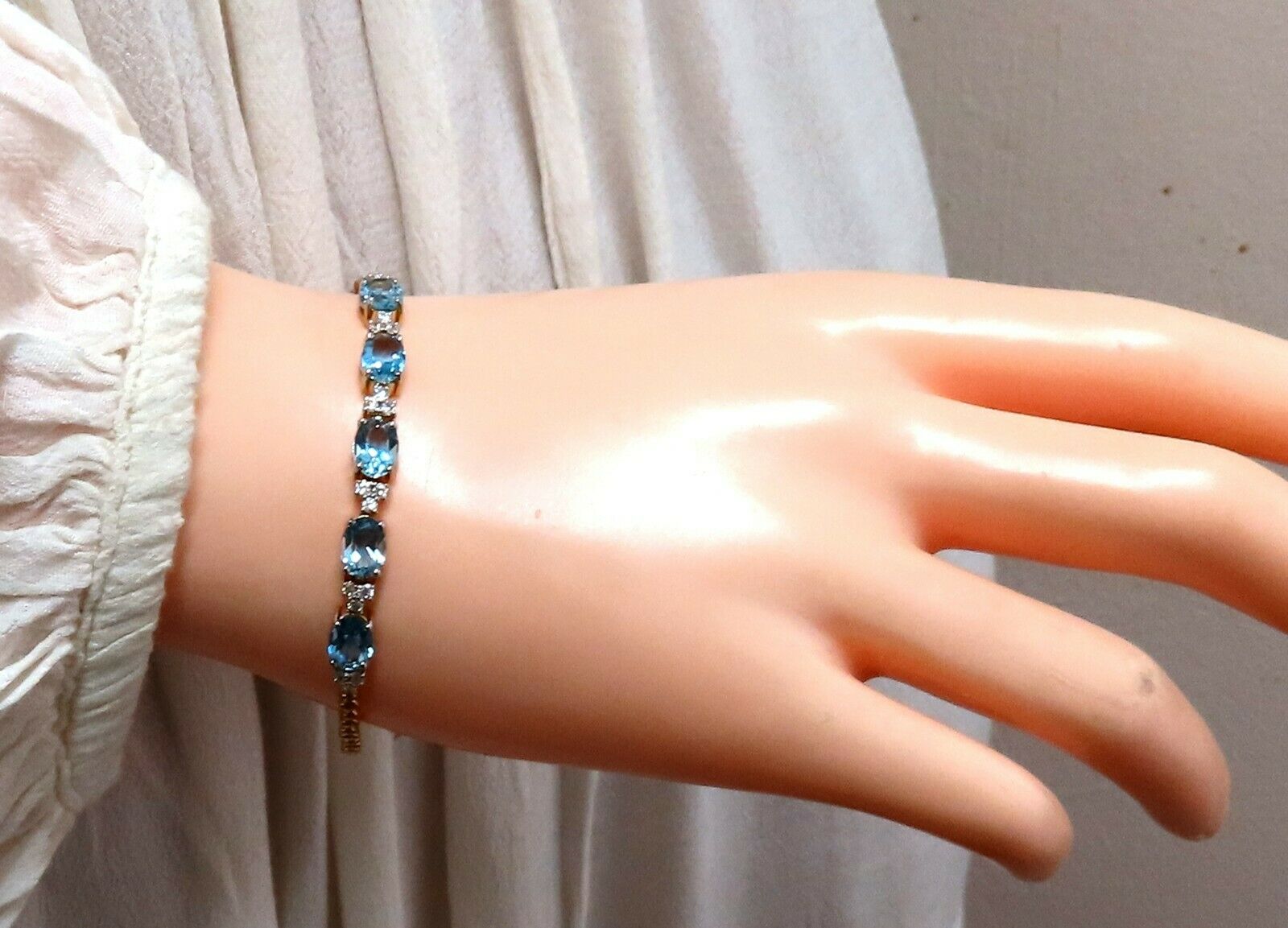 3.34ct Natural Aquamarine Diamond Tennis Bracelet in 14K Gold - Vivid Prime Aqua Blue Gemstone Jewelry for Women, Perfect for Weddings, Parties & Special Occasions