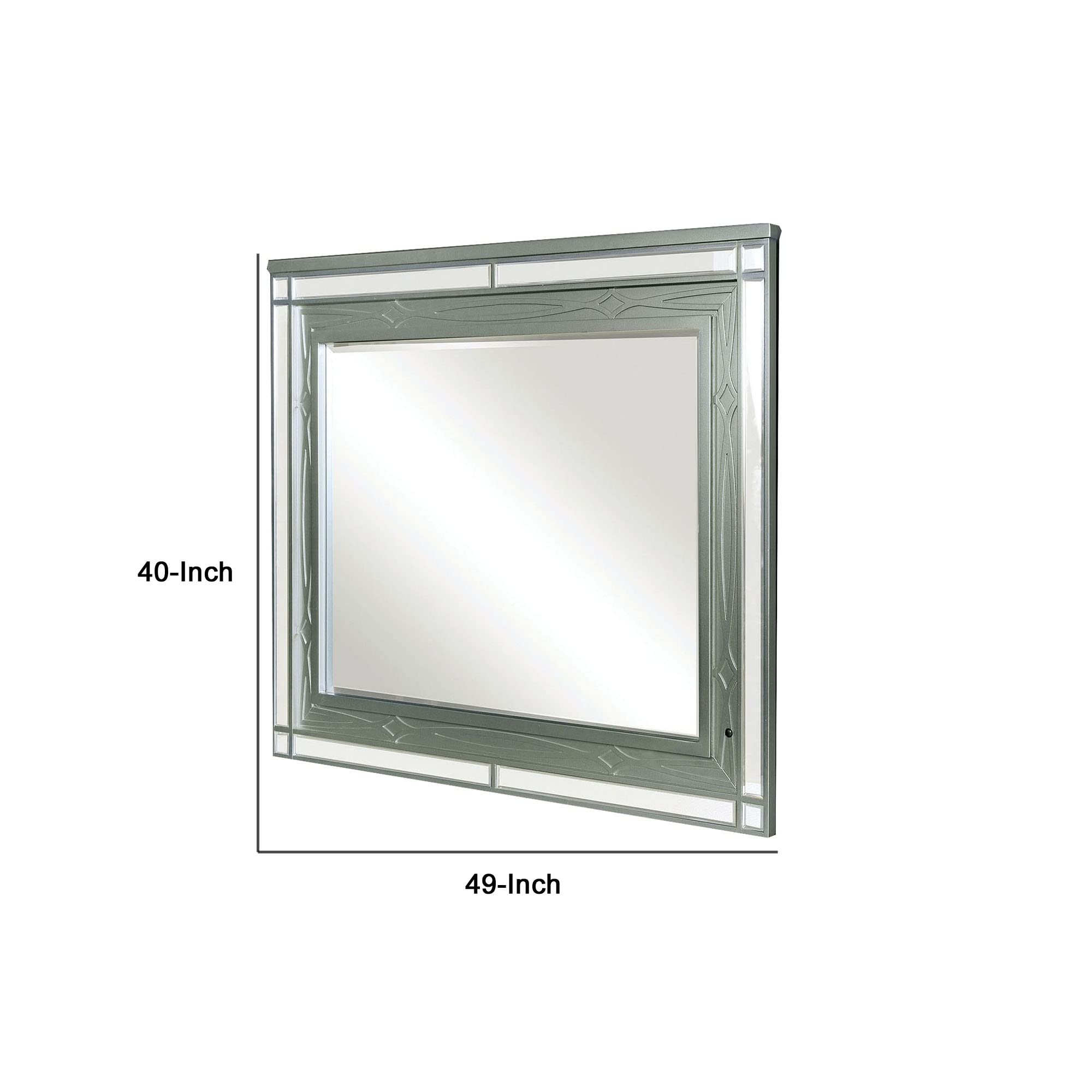 Benjara Silver LED Mirror with Mirrored Trim Accent - Modern Bathroom Vanity Mirror with Lights for Makeup & Shaving, Perfect for Bedroom or Dressing Room