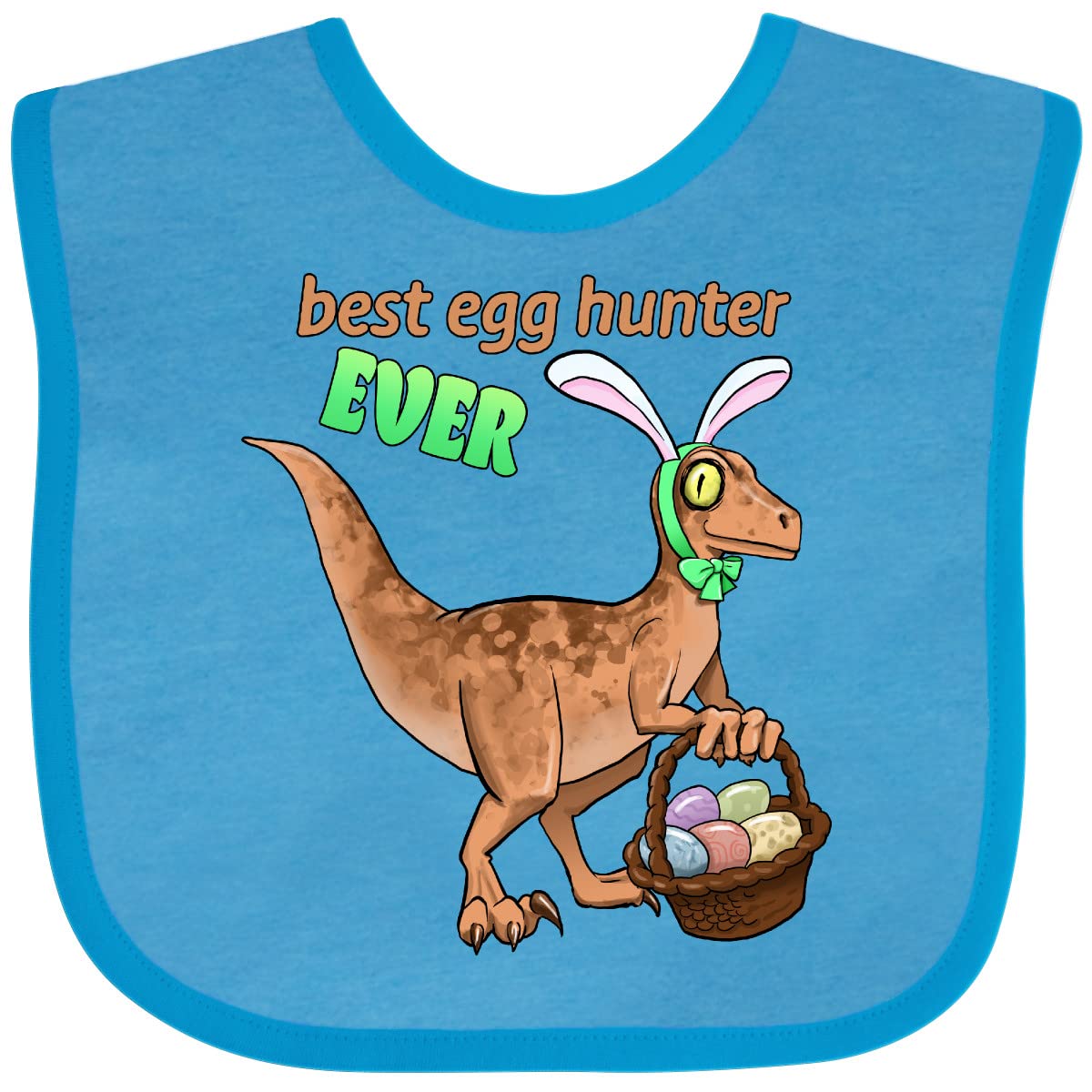 Inktastic Best Egg Hunter Ever Easter Dinosaur Baby Bib - Soft Cotton Drool Bib for Infants & Toddlers - Perfect for Easter Celebrations, Baby Showers, and Daily Feeding Time