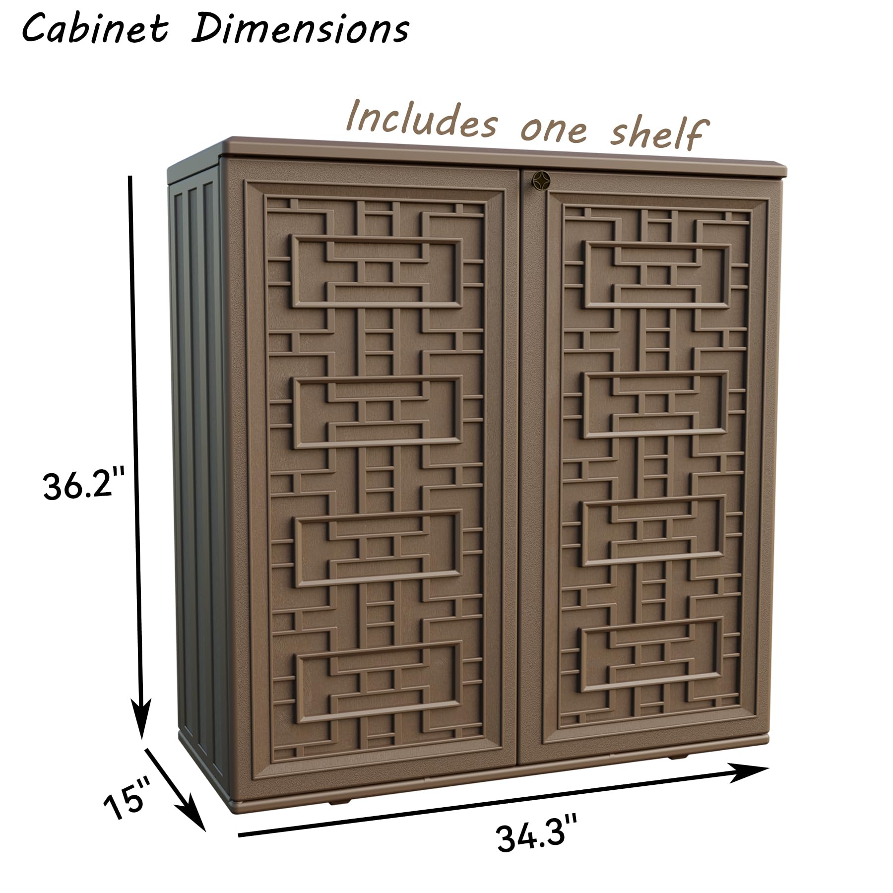 Waterproof Indoor Outdoor Storage Cabinet with 1 Shelf - 34.3