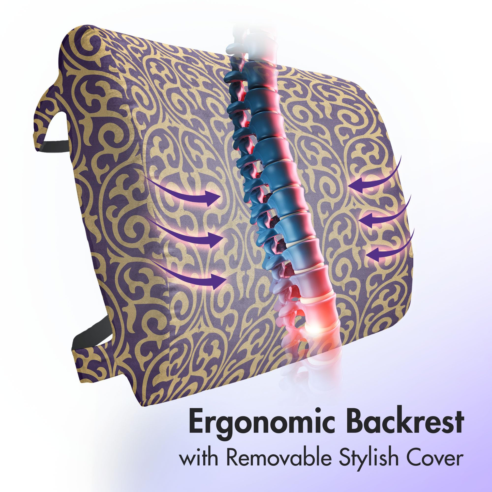 Ambesonne Antique Lumbar Support Pillow - Royal Victorian Damask Design with Vine Motifs, High Density Foam for Office Chair & Car Seat (14x13 Inches, Purple & Pale Orange) - Perfect for Back Pain Relief & Comfort While Working or Traveling
