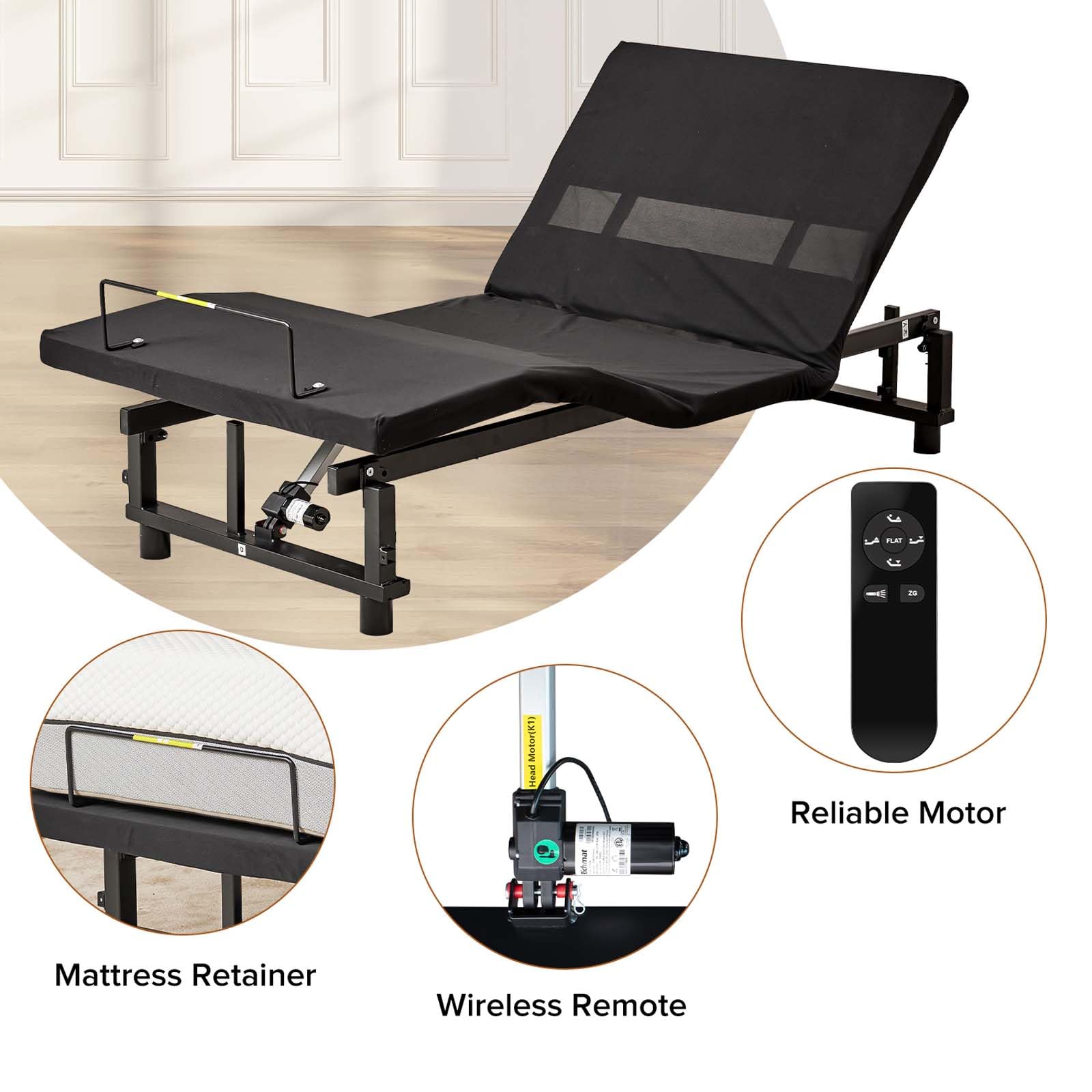 **Twin XL Adjustable Bed Frame with Wireless Remote - Quiet Motor, Zero Gravity & Ergonomic Design - Smart Electric Bed Base for Home, Office, or Guest Room Use**
