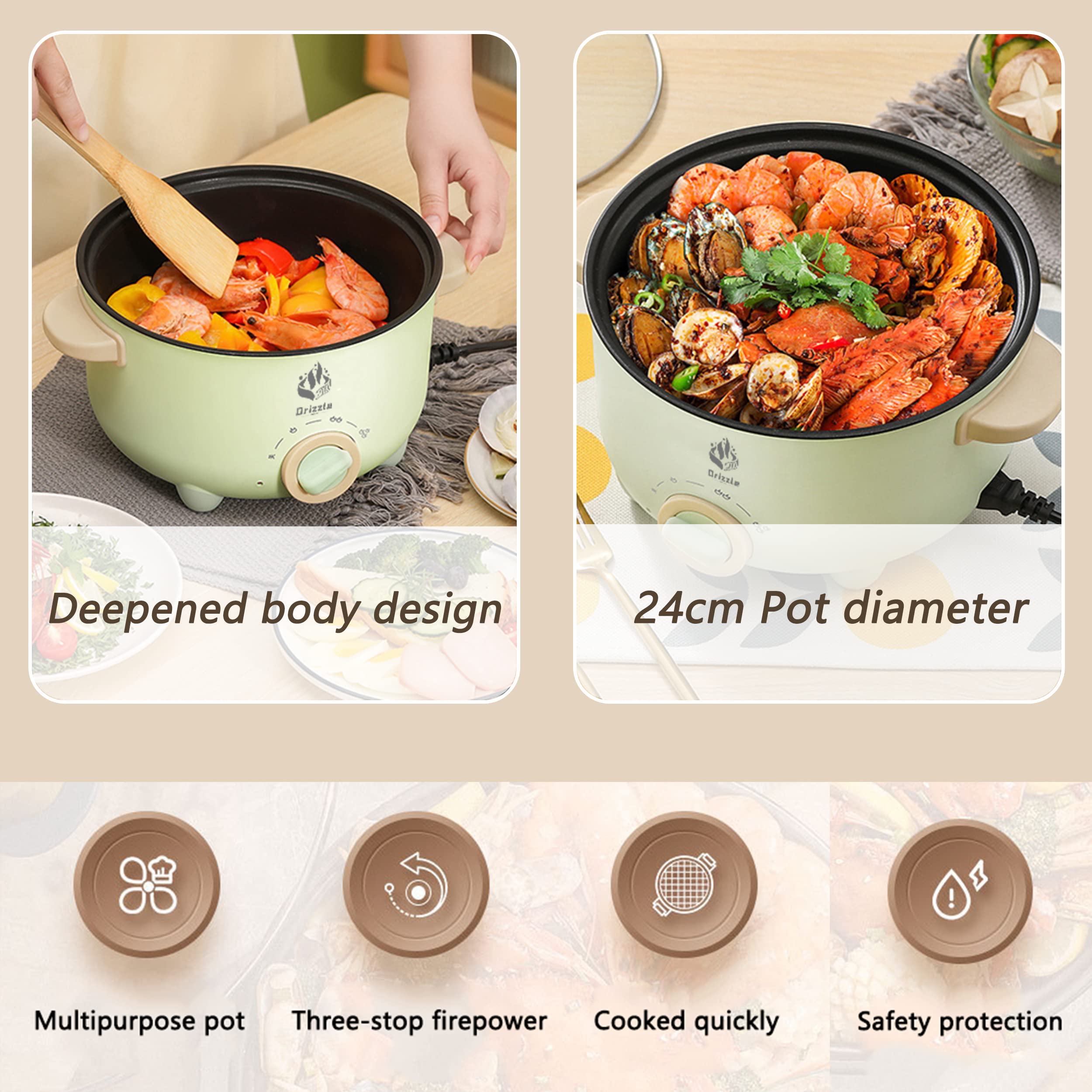 3L Electric Hot Pot Cooker & Skillet - 110V Non-Stick Multi-Function Cookware for Frying, Grilling, Stir-Frying, Stewing - Perfect for Hot Pot, Ramen, Shabu Shabu, Steak & Noodles - Ideal for Home, Office, Party, Dorm & Kitchen Cooking