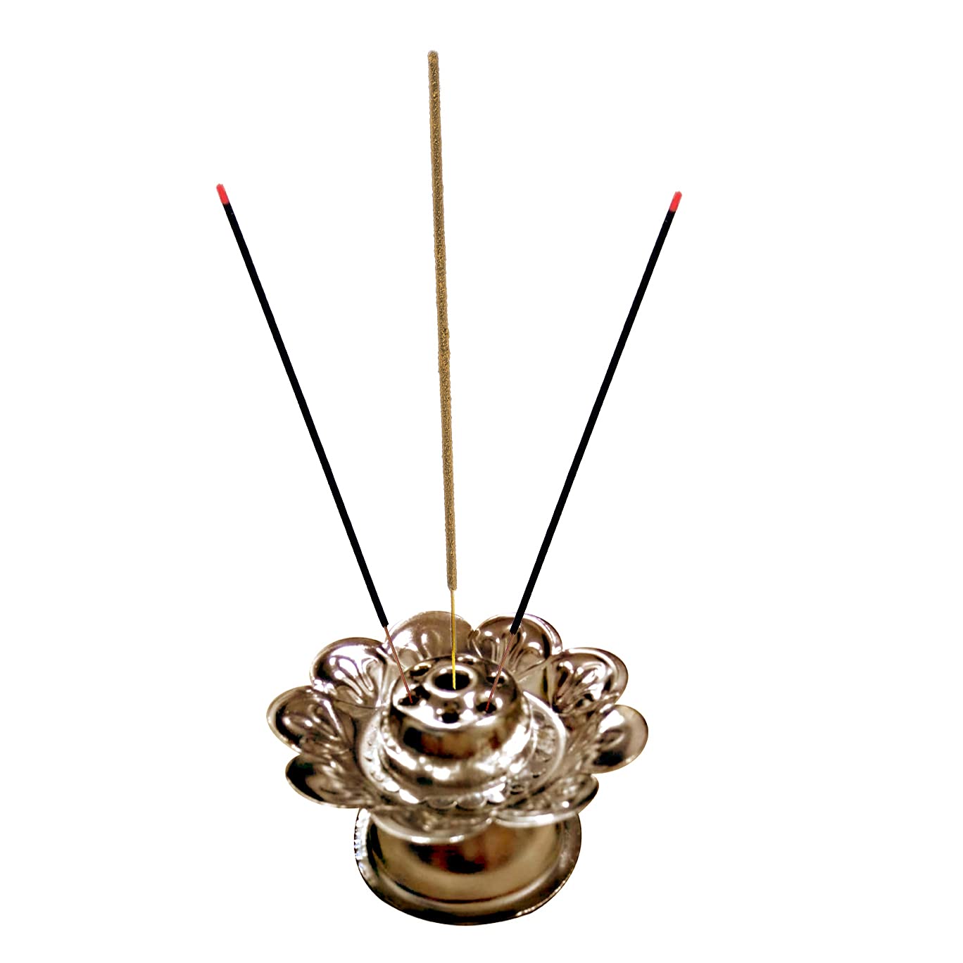 Stainless Steel Incense Holder & Diya Stand - Elegant Flower Design for Agarbatti, Indian Home Decor & Puja Rituals | Perfect for Meditation, Yoga & Spiritual Ceremonies