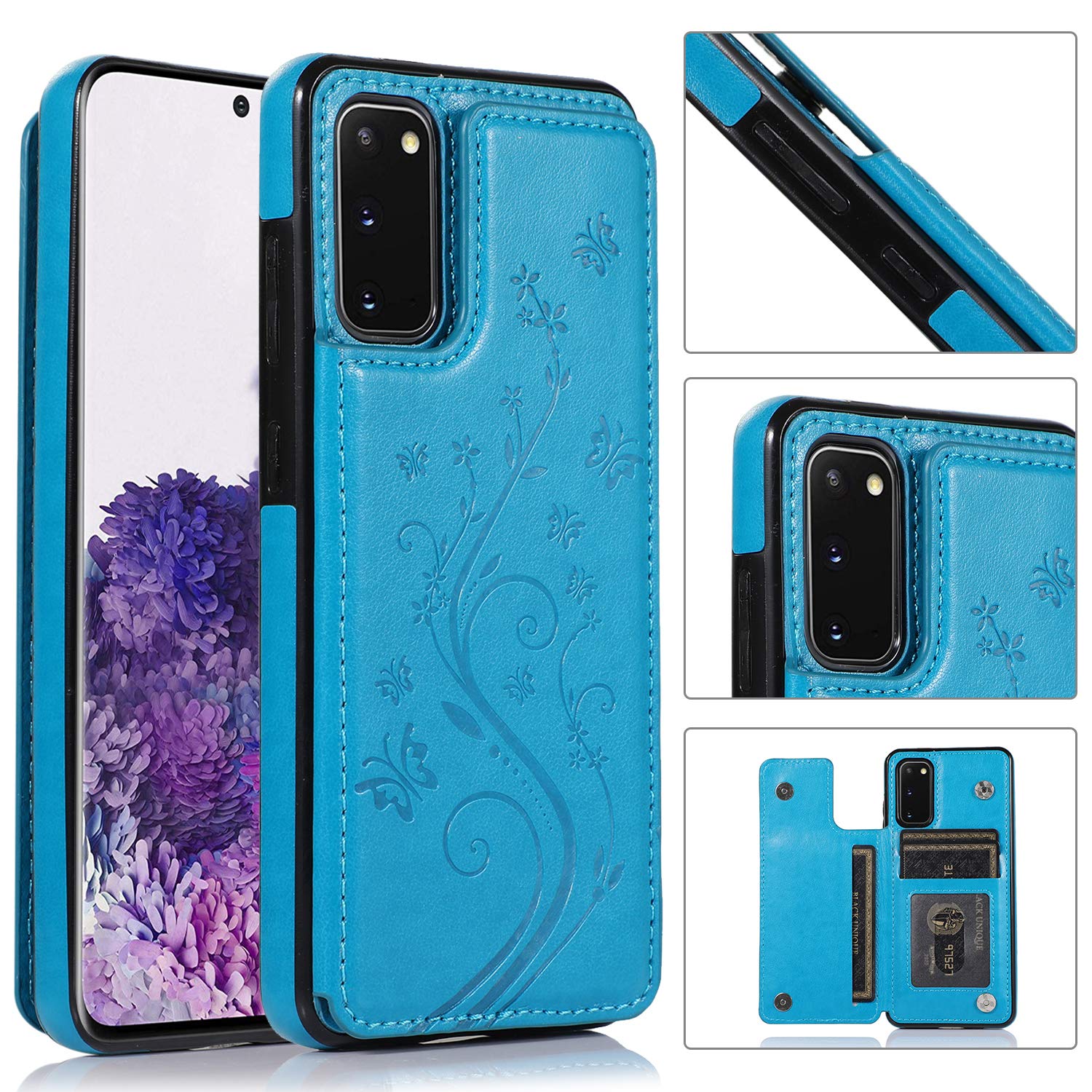 Premium Leather Wallet Phone Case for Samsung Galaxy S20 5G (6.2 inch) with Built-in Card Holder, Kickstand & Tempered Glass Screen Protector - Stylish Flip Cover for Men & Women (Blue) - Perfect for Work, Travel & Everyday Use