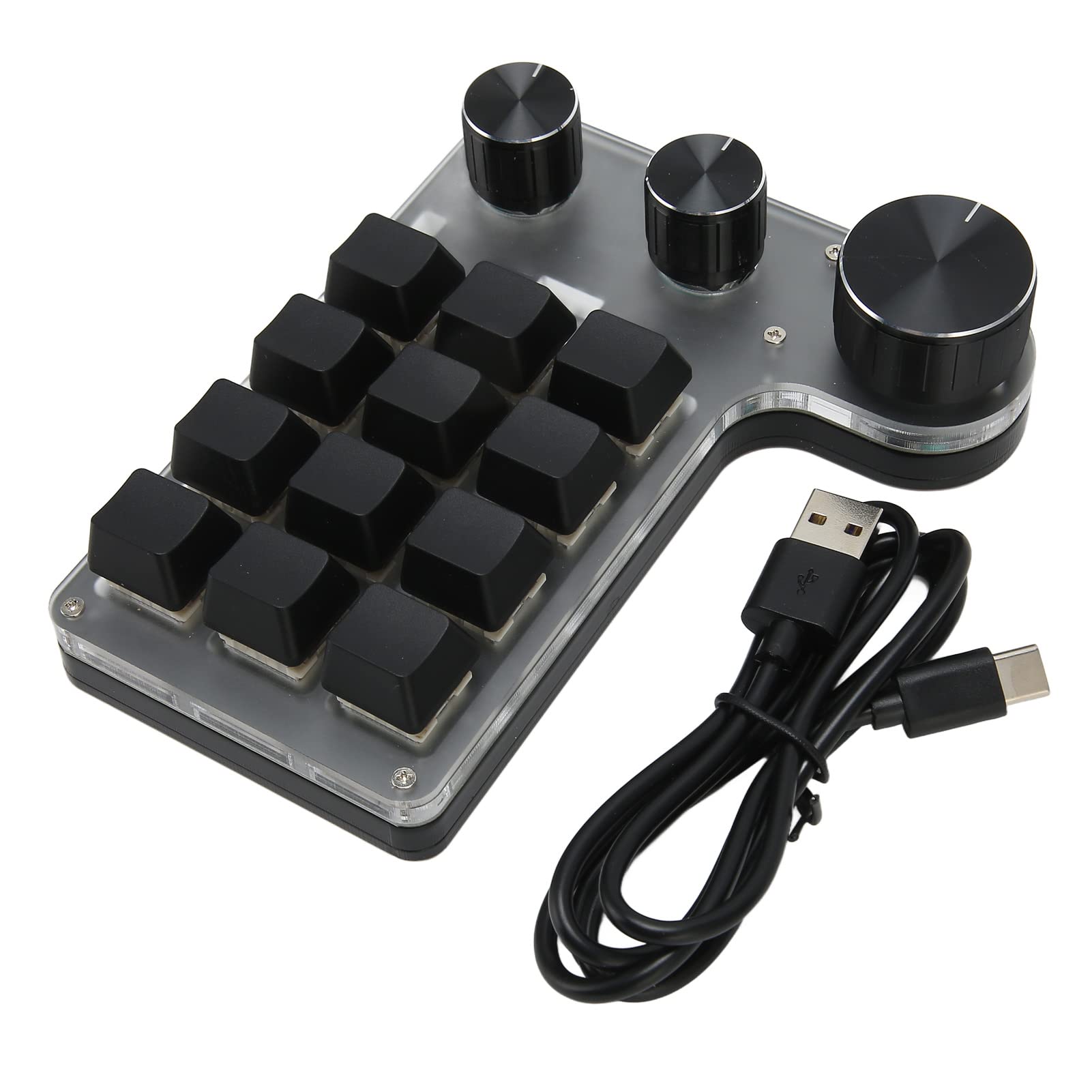 One-Handed Macro Mechanical Keyboard - 12 Key USB RGB Gaming Keyboard with 3 Programmable Knobs | Wired OSU Keypad for PC, Video Games & Portable Office Use | Perfect for Esports, Programming & Compact Workspaces