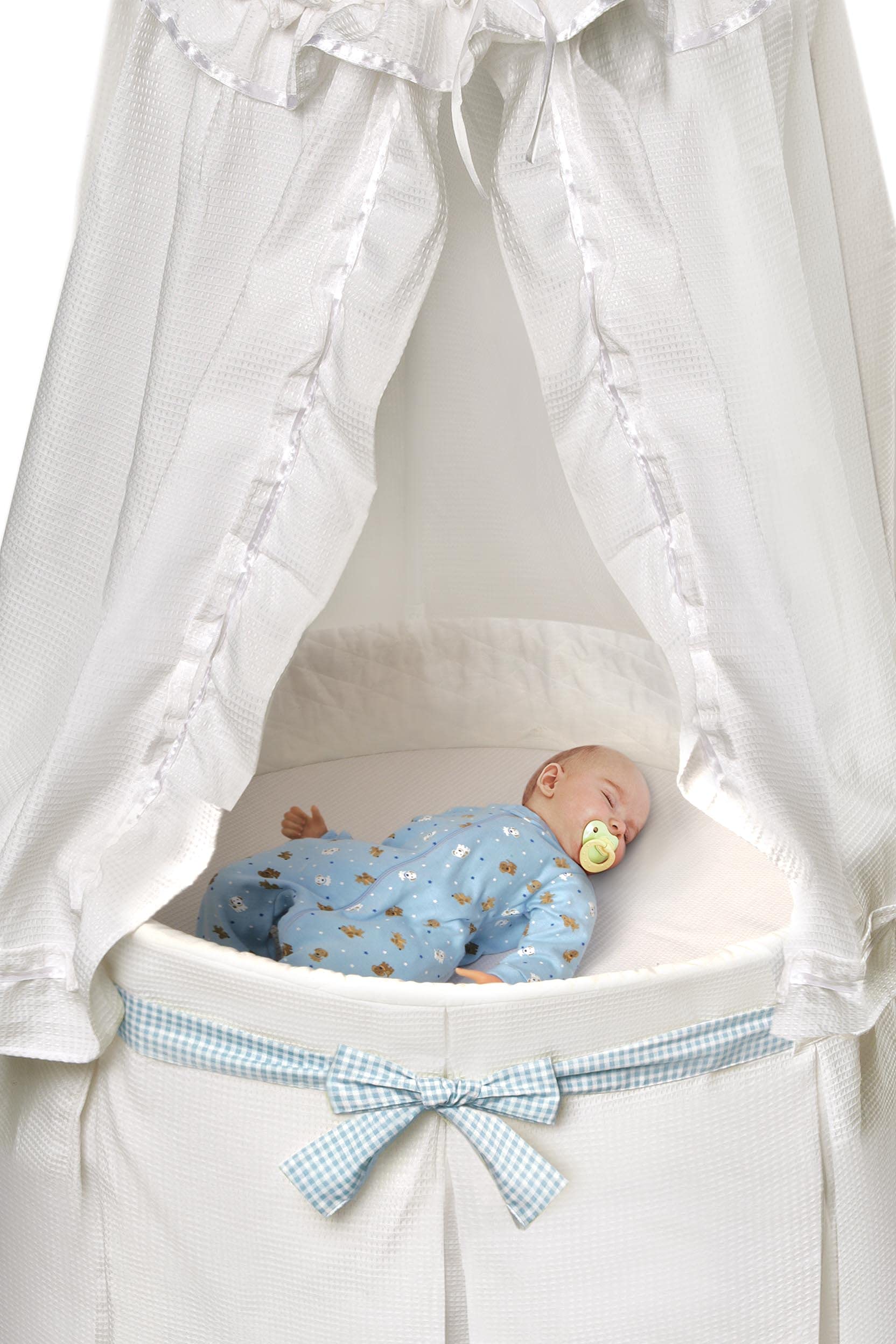 Badger Basket Empress Canopy Bassinet - White Round Rocking Baby Crib with Mattress, Bedding & Storage | Nursery, Bedroom, Newborn Sleep Solution