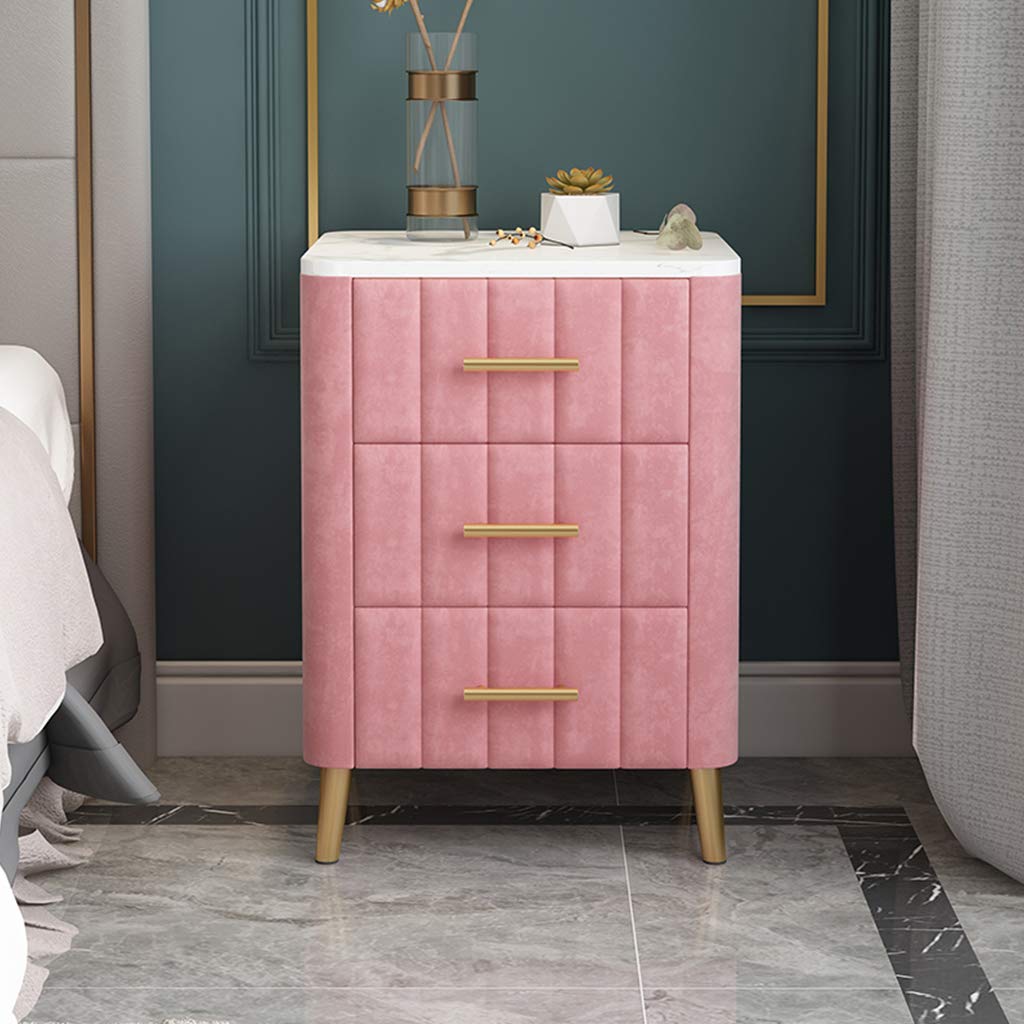 Modern Nightstand with 3 Drawers & Marble Top - Sturdy Metal Legs, Rounded Corners for Safety - Easy to Clean & Organize - Perfect for Bedroom, Guest Room or Dorm