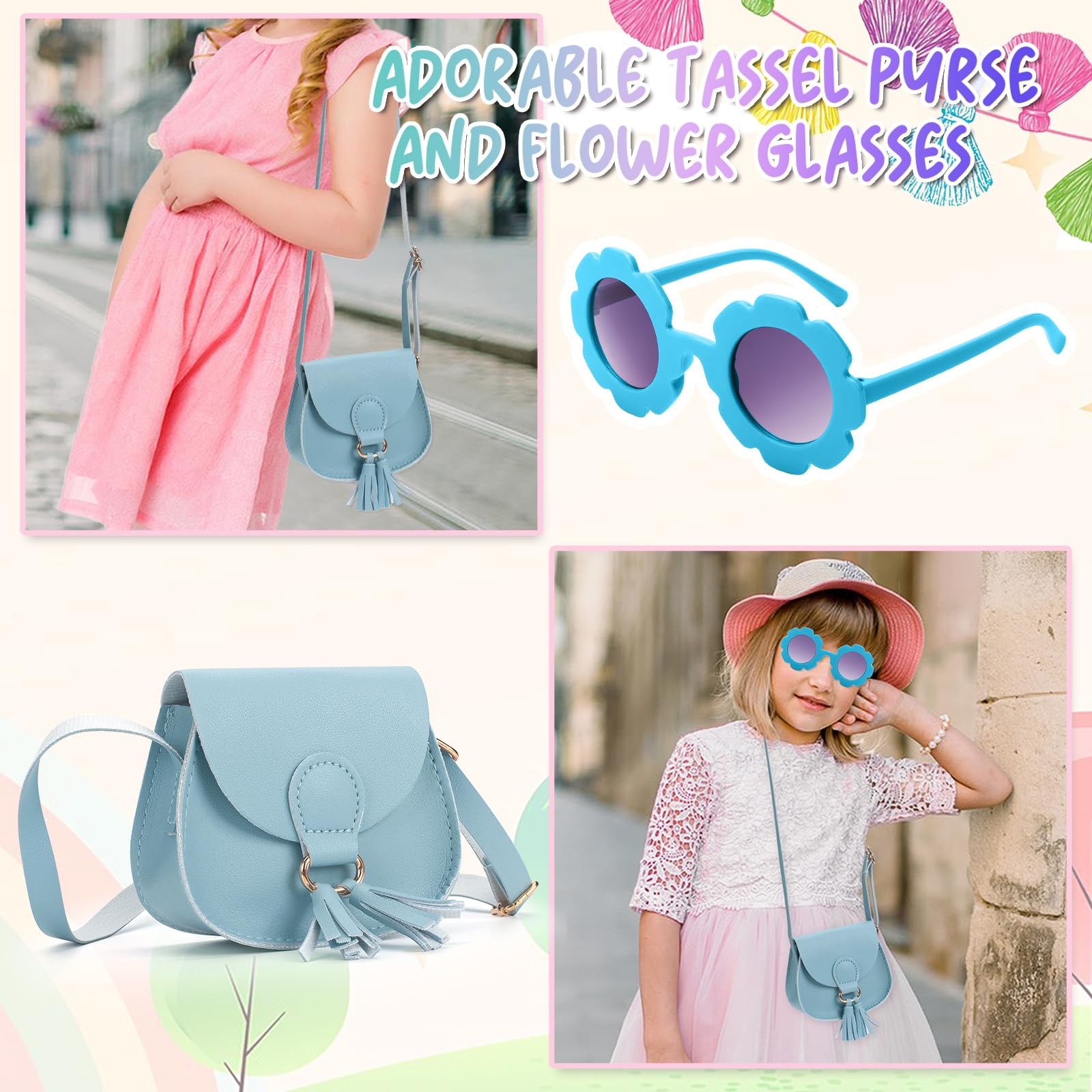 **Girls Crossbody Purse for Kids Age 2-14 | Adjustable Shoulder Bag with Tassel | Cute Toddler Purse for School, Travel & Play**    (Note: This optimized title improves keyword relevance, adds age specificity, highlights adjustable features, and includes usage scenarios like school, travel, and play.)