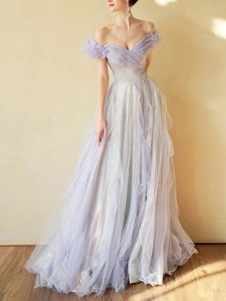 Lilac Off-The-Shoulder A-Line Tulle Prom Dress for Women - Elegant Birthday Party Gown J3329 | Perfect for Homecoming, Quinceañera, Wedding Guest & Special Occasions
