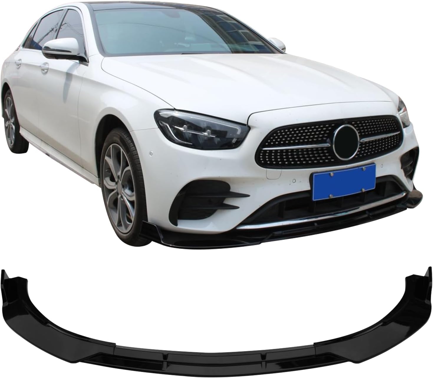 2021-2023 Mercedes Benz W213 E Class E200 E300 E350 E450 Front Lip Spoiler - B Style Glossy Black PP Polypropylene Air Dam Splitter (3PCS) - Sport Bumper Only - Perfect for Street Racing & Car Shows