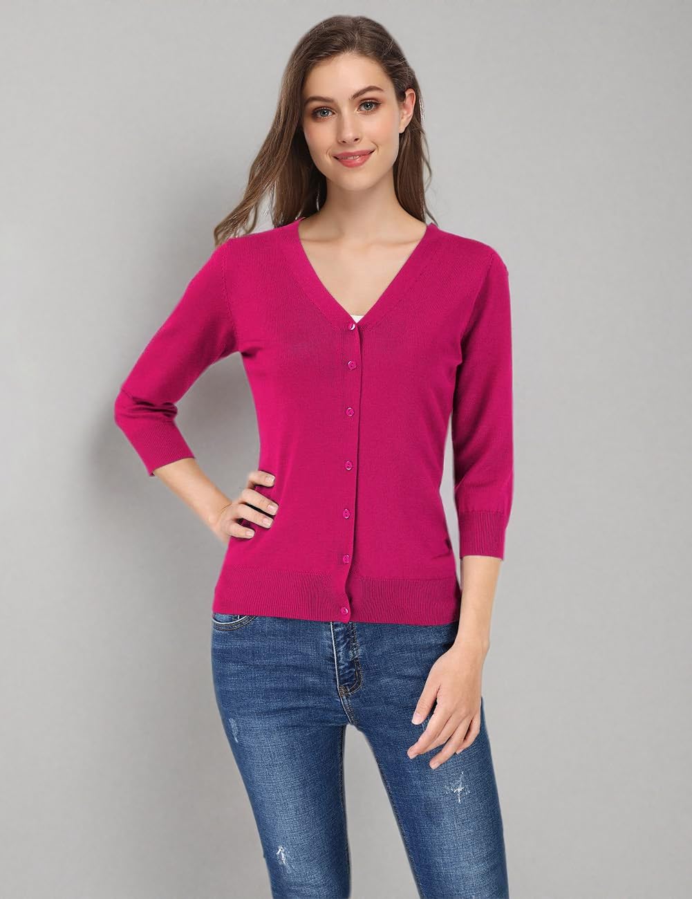 Women's 3/4 Sleeve Button Down Sweater Cardigan - Soft Knit Open Front Long Cardigan for Women - Perfect for Office, Casual Outfits & Fall Layering