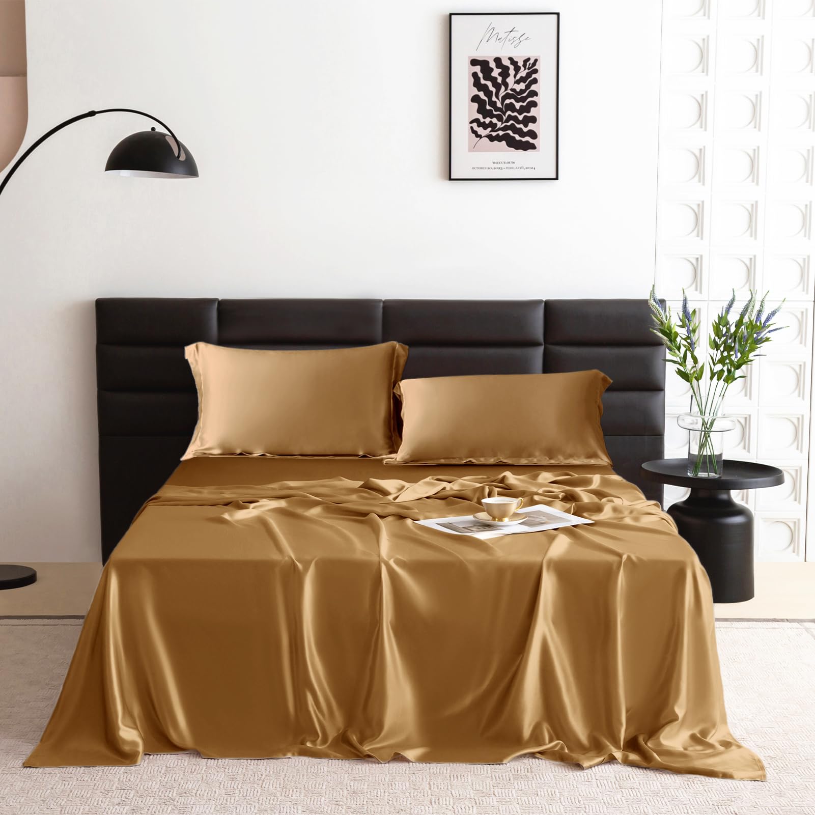 Luxury 22 Momme 7A+ Grade Silk Sheet Set 4-Piece (Cal King) - Premium 100% Mulberry Silk Bedding with Flat Sheet, Fitted Sheet & 2 Pillowcases - Ultra Soft, Breathable & Temperature Regulating for Year-Round Comfort - Perfect for Hot Sleepers, Sensitive Skin & Luxury Bedroom Decor