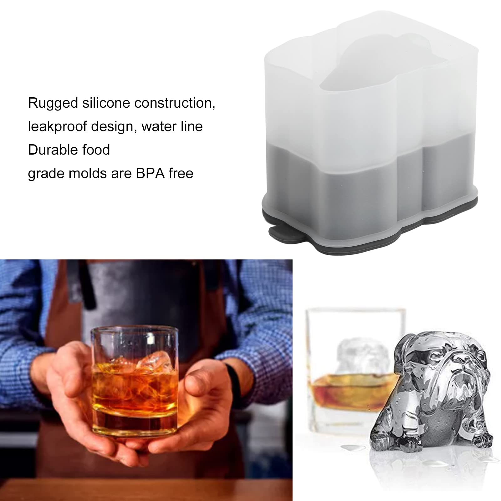 Premium Silicone Ice Cube Mold - Leakproof Bulldog Shape Whiskey Ice Ball Maker for Cocktails, Iced Tea & Coffee | Perfect for Home Bars, Parties & Gift Giving