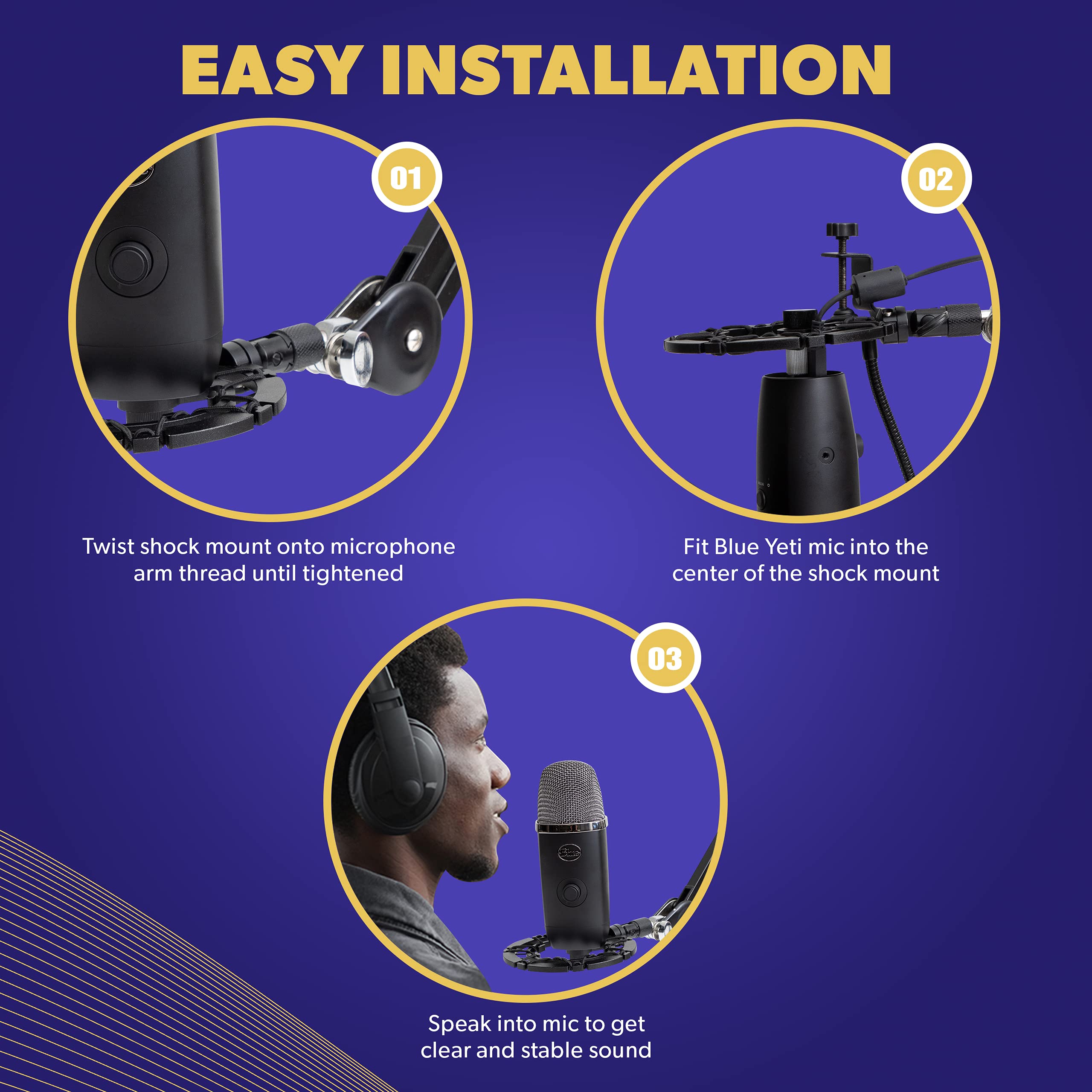 Professional Microphone Shock Mount - Universal Mic Holder Compatible with Blue Yeti, Snowball & Pro Mics for Podcasting, Streaming & Studio Recording
