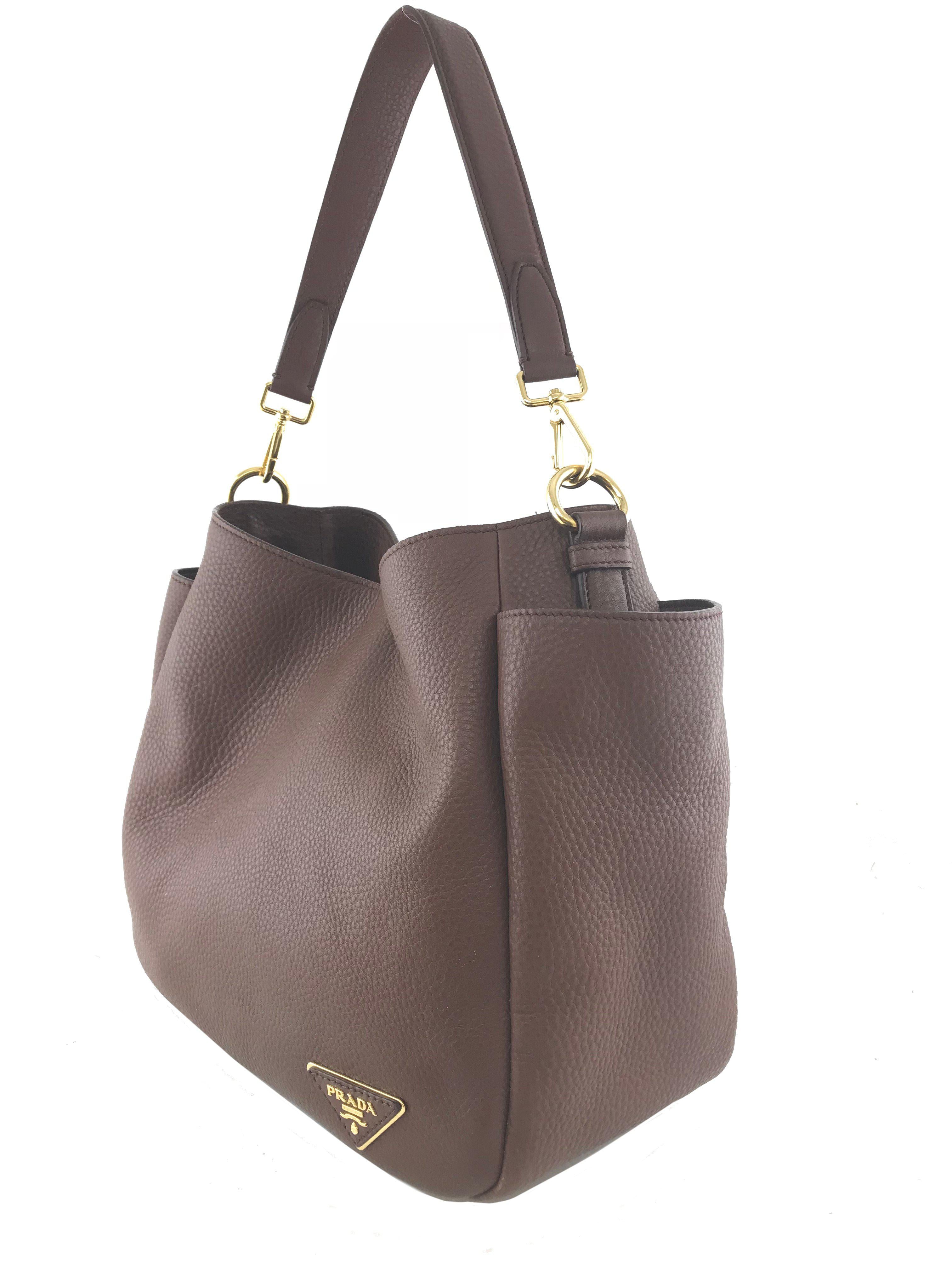 Prada Vitello Daino Leather Side Pocket Hobo Bag for Women | Luxury Italian Designer Handbag | Perfect for Work, Travel & Everyday Use