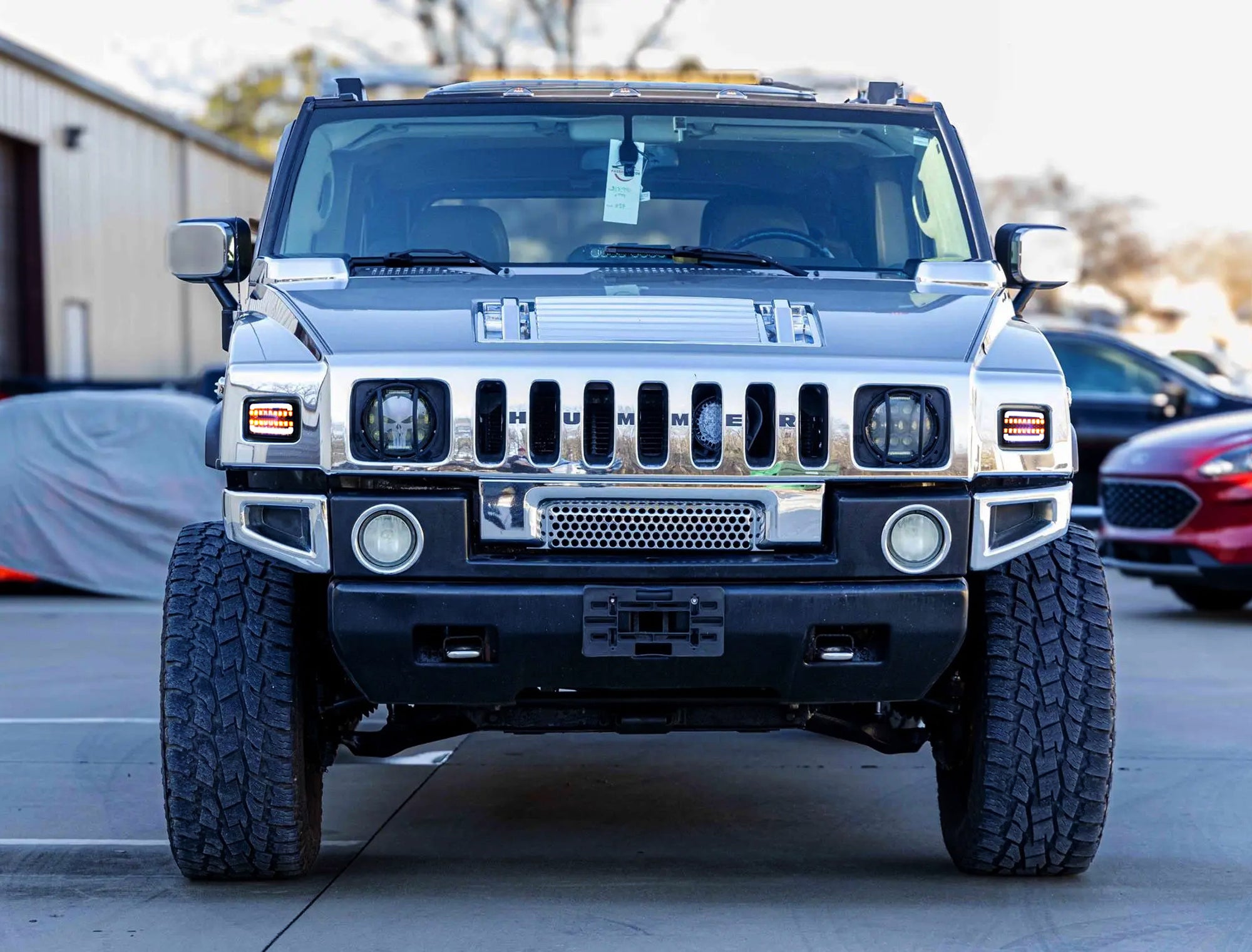 Hummer H2 Clear Full LED White Halo/Amber Sequential Blink Front Turn Signal Lights - High Visibility Daytime Running Lights for Off-Road & Urban Driving