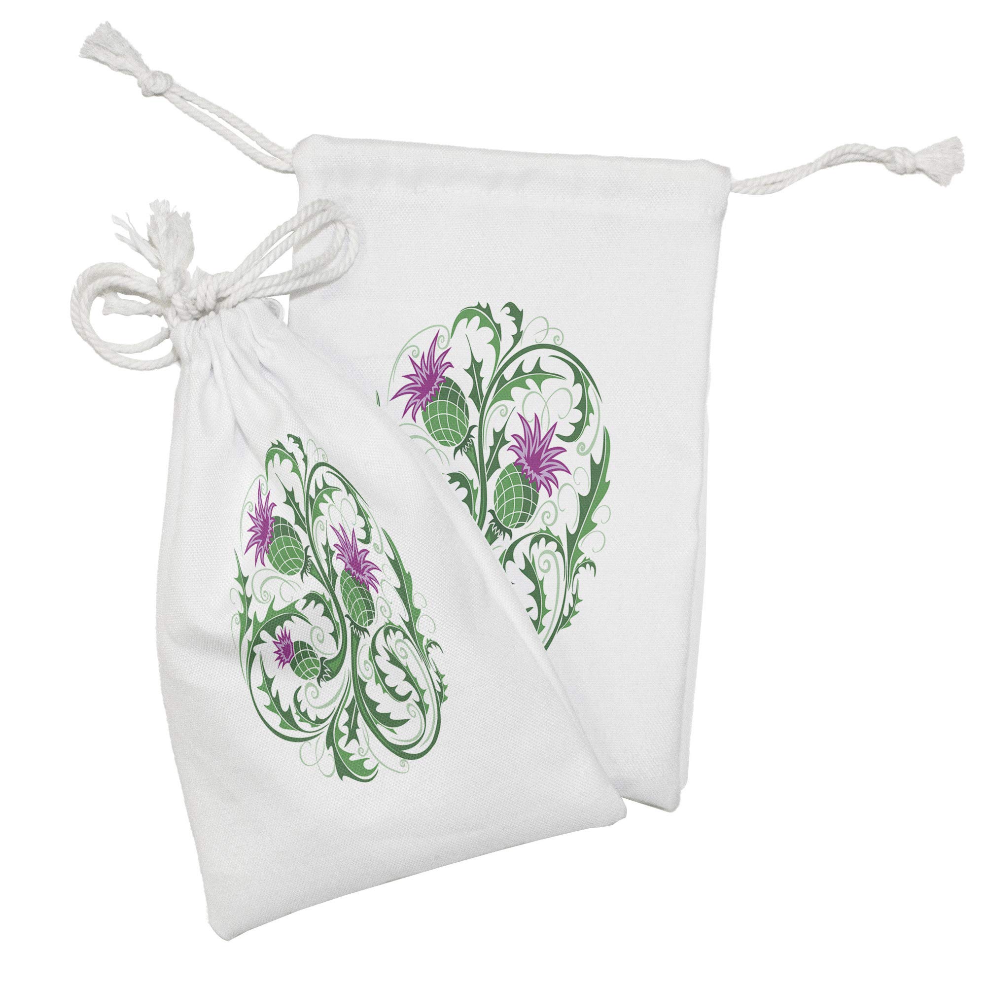 Ambesonne Celtic Thistle Fabric Pouch Set of 2 - Small Drawstring Bags for Toiletries, Masks & Favors (9