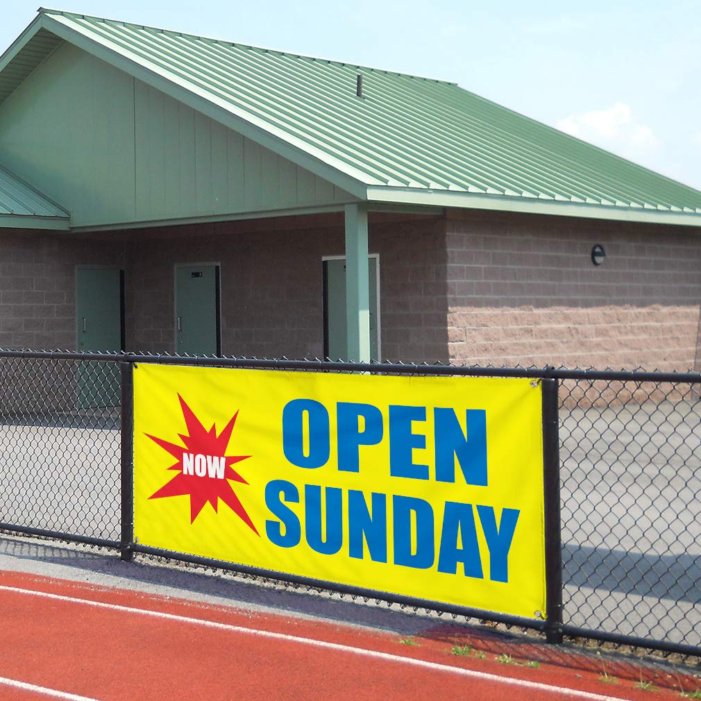 Premium Vinyl Banner - 48x96 Inches, Weatherproof & Durable with 8 Grommets for Outdoor Business Signs, Yard Sales, and Industrial Use - Multiple Sizes Available (Now Open Sundays)