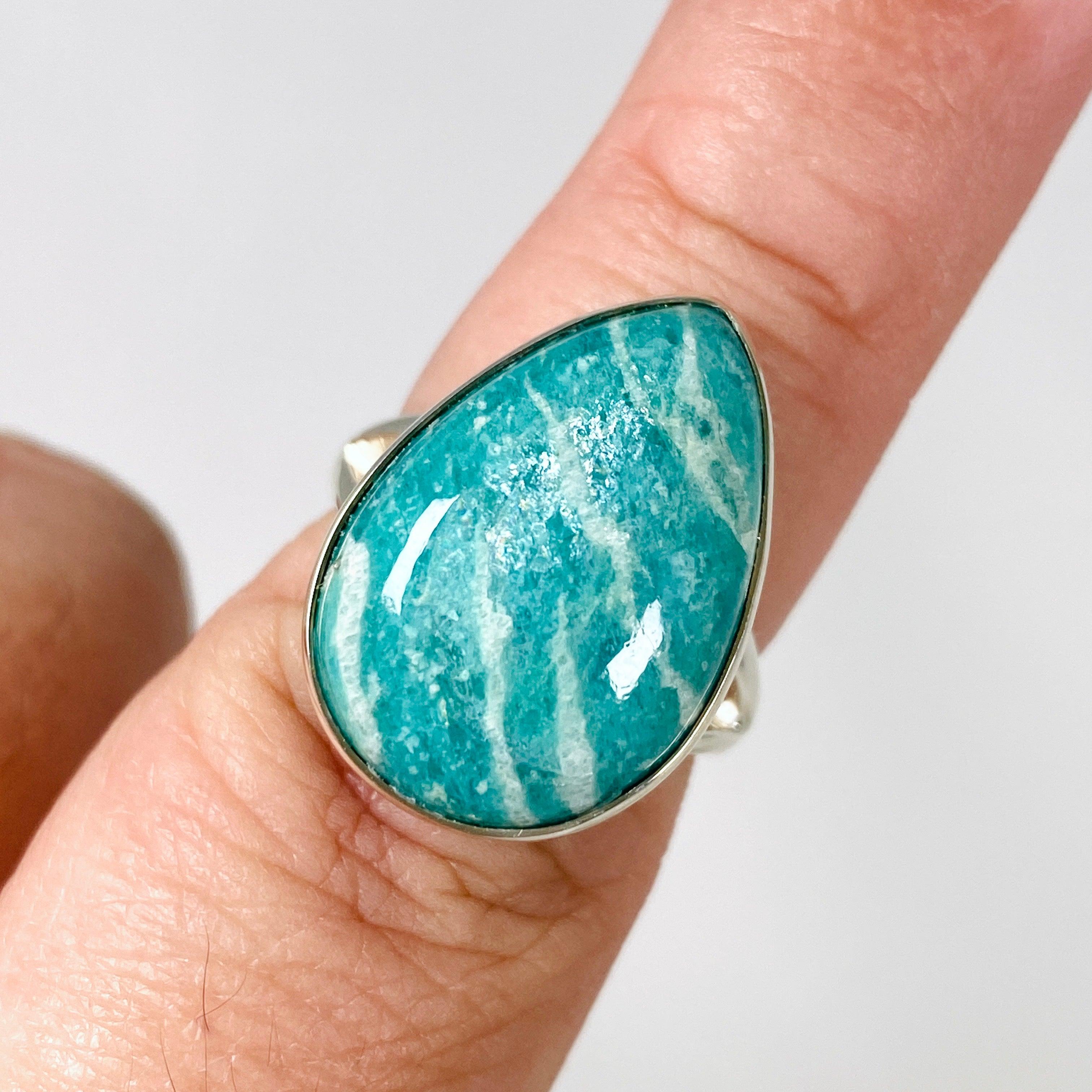 Amazonite Teardrop Ring - Size 8 - KRGJ2892 - Elegant Handmade Jewelry for Women, Perfect for Weddings, Parties & Everyday Wear