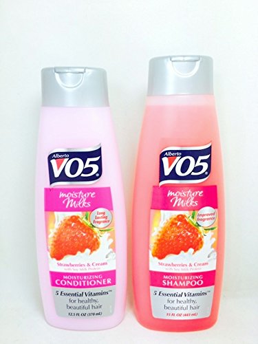 Alberto VO5 Moisture Strawberries & Cream Shampoo & Conditioner Set - 2 Shampoos & 2 Conditioners (12.5 fl oz Each) Value Pack for Soft, Hydrated Hair - Perfect for Daily Hair Care & Salon-Quality Results at Home