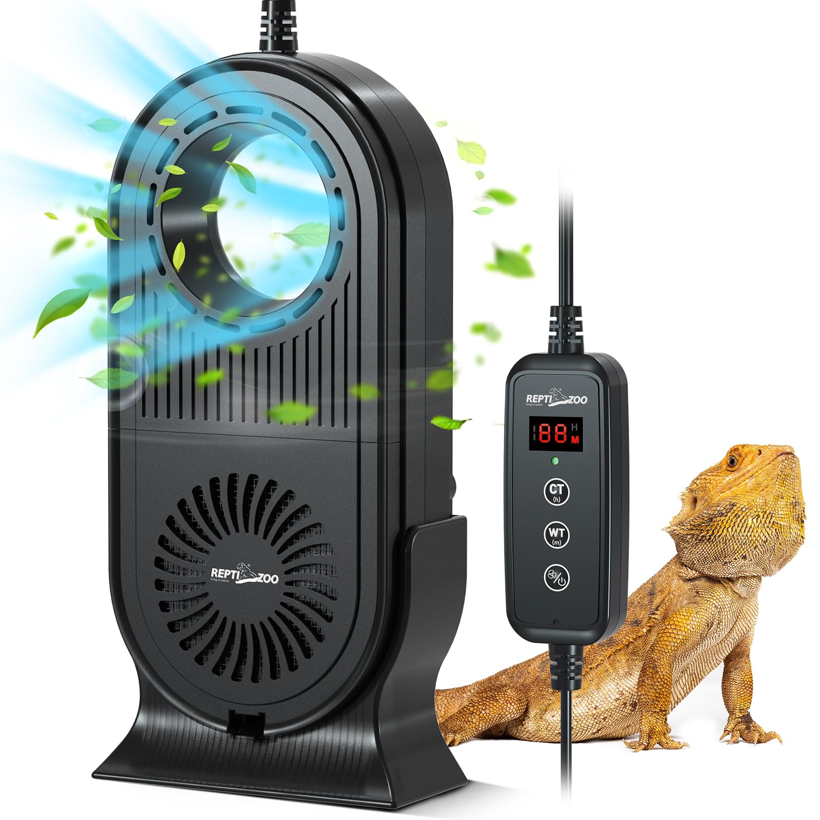 REPTI ZOO Reptile Glass Terrarium Air Purifier with Carbon Filter - Dehumidifier & Air Cleaner for Bearded Dragons, Lizards, Turtles, Snakes - Perfect for Reptile Habitats & Terrarium Maintenance