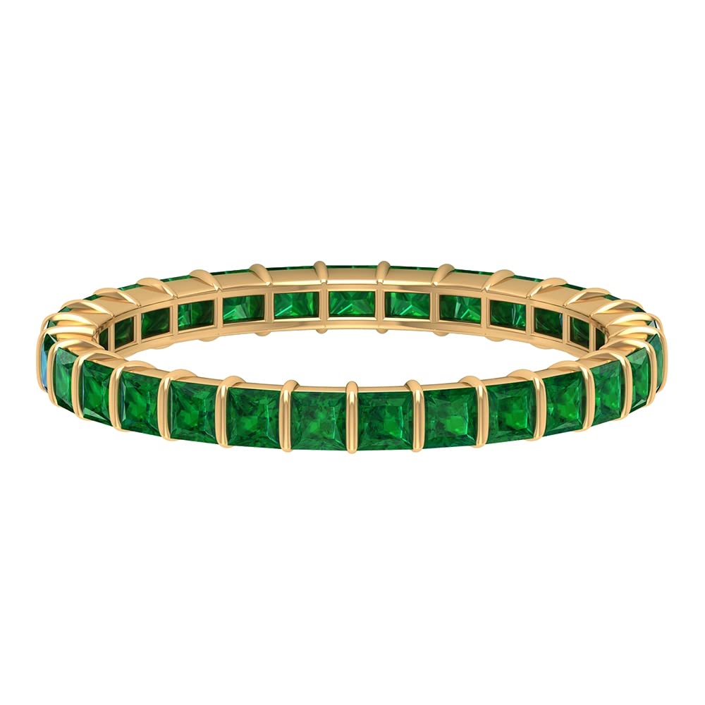 1.25 CT Princess Cut Emerald Eternity Ring - 14K Solid Gold May Birthstone Jewelry for Women | Elegant Green Emerald Full Eternity Band for Anniversary, Engagement & Special Occasions