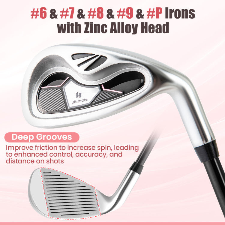 Costway 10-Piece Right Handed Ladies Golf Club Set with Alloy Driver & Stand Bag - Complete Golf Kit for Women Beginners & Intermediate Players | Perfect for Driving Range, Course Practice & Weekend Golf Outings