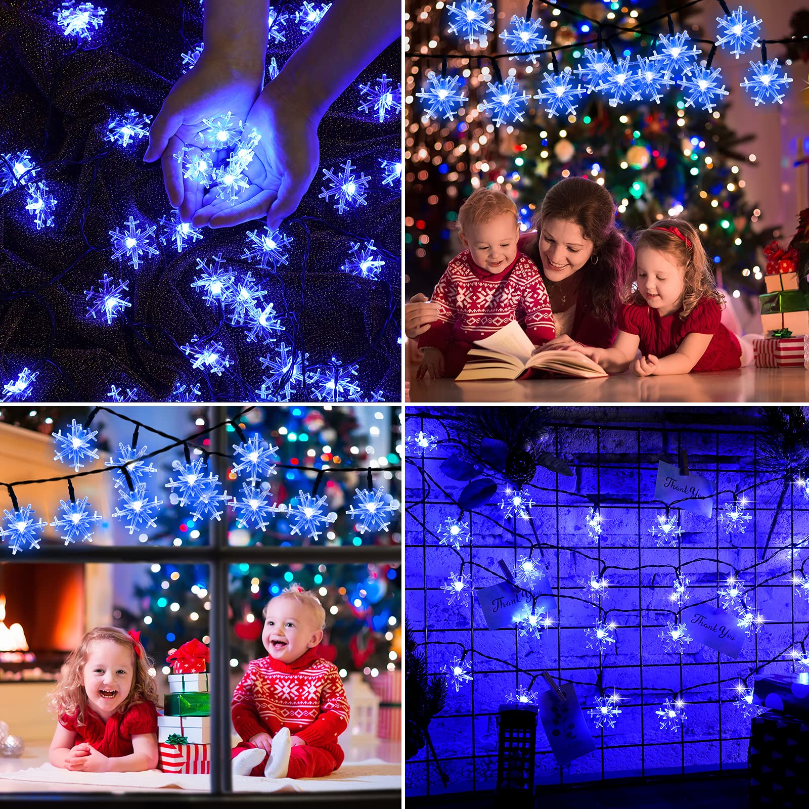 33ft Solar Powered Christmas LED Snowflake String Lights - Waterproof Outdoor Fairy Lights for DIY Wedding, Party, Holiday Decor (Blue) - Perfect for Home, Garden, and Festive Events