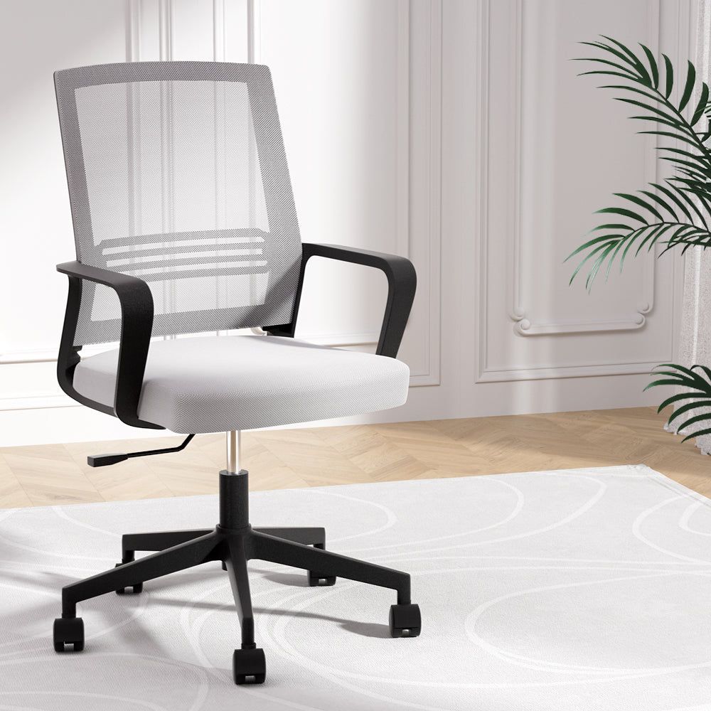 Ergonomic Mesh Office Chair - Adjustable Mid Back Computer Gaming Desk Chair for Work & Study - Grey - Perfect for Home Office, Gaming Setup & Workspace