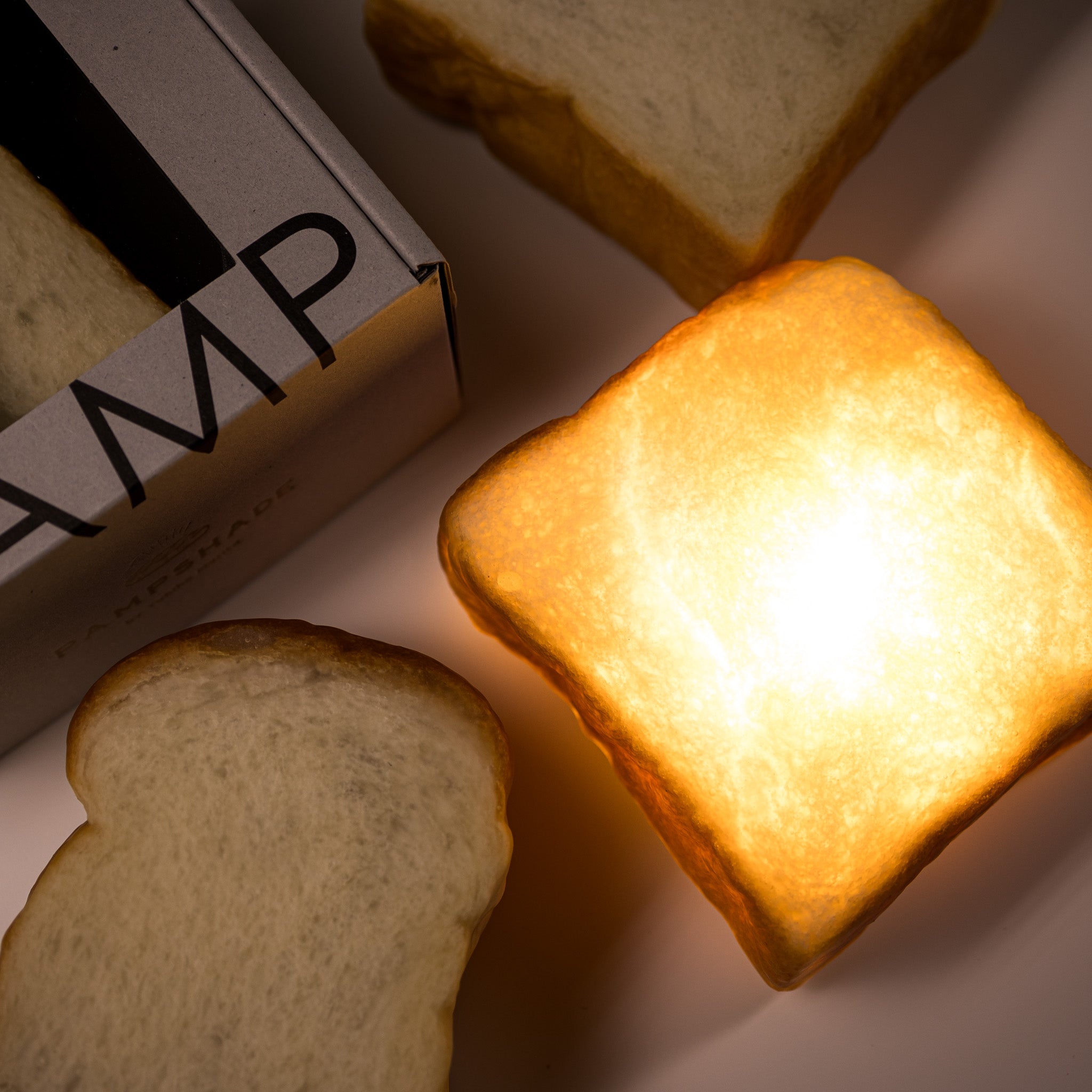 PAMPSHADE Real Bread Lamp - Square Toast LED Night Light by Yukiko Morita | Unique Home Decor for Bedroom, Kitchen & Cafe | Cozy Lighting Gift Idea