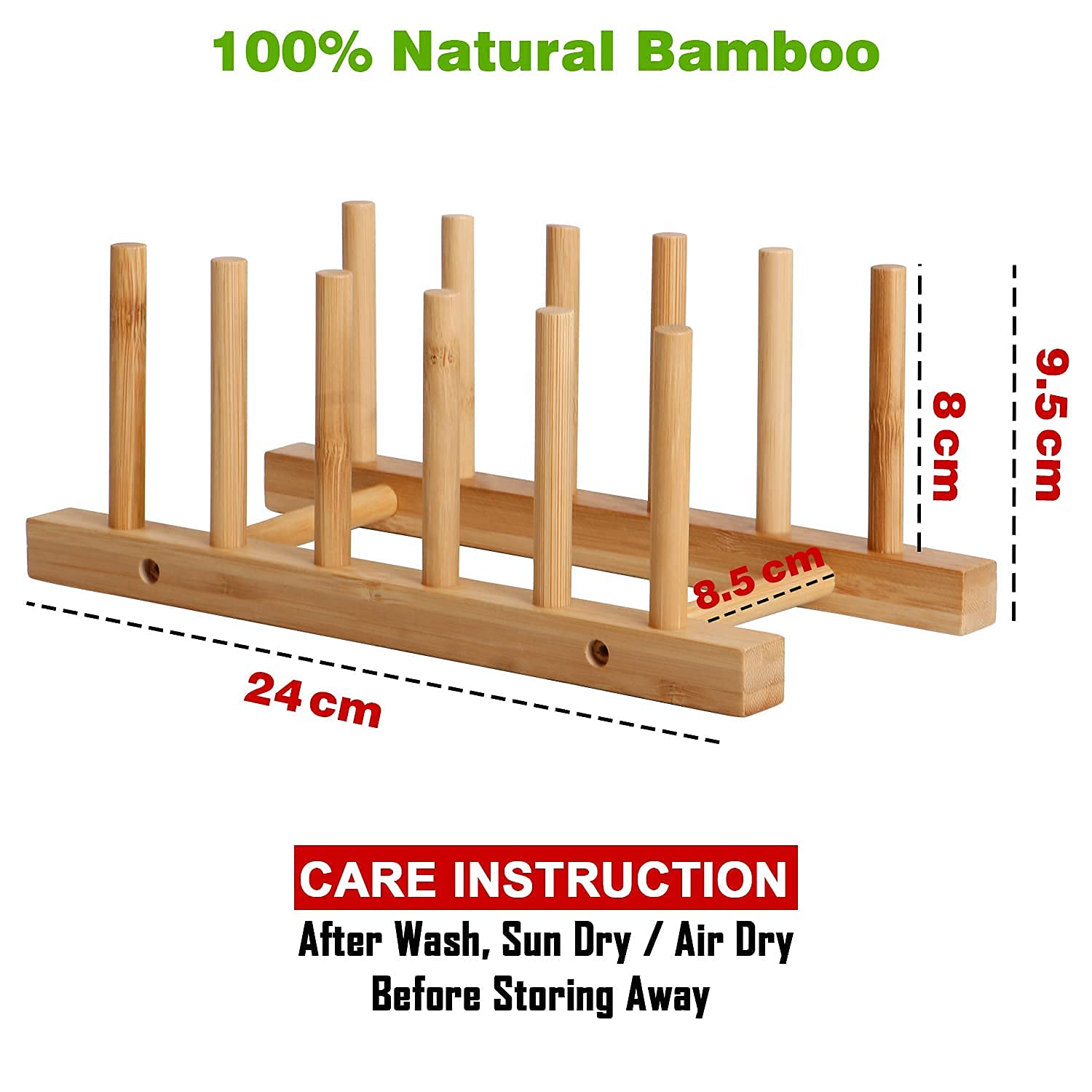 HOKIPO Bamboo Wooden Plate Stand Rack - Kitchen Cabinet Organizer, Dish Drying Rack & Dinner Plate Holder for Storage (Set of 2) - Perfect for Pantry, Dining Room, and Small Space Organization