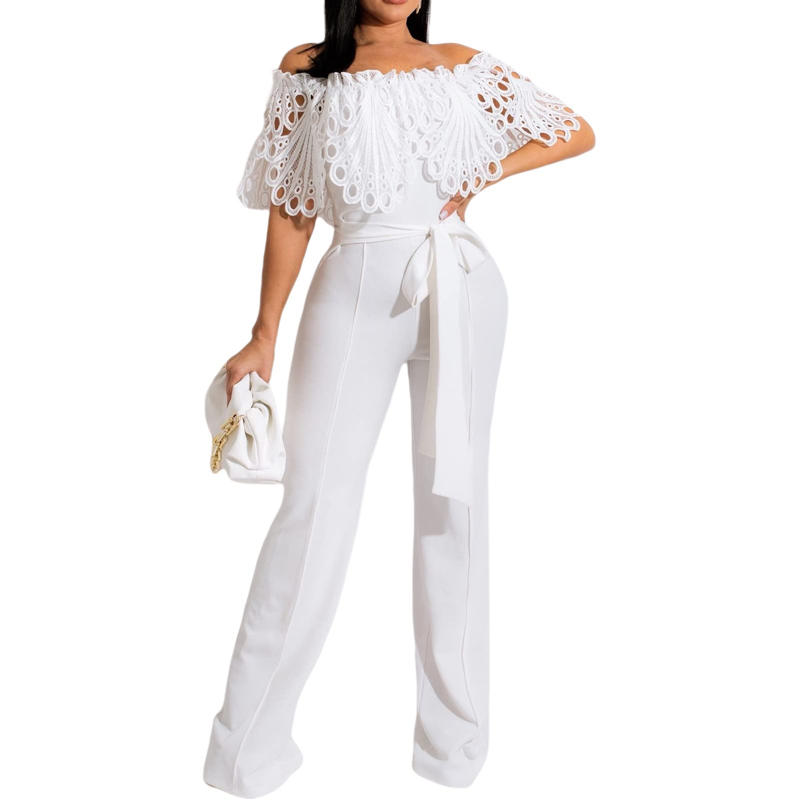 NIKDUCK Women's Casual High Waist Wide Leg Jumpsuit with Short Sleeves - Elegant Romper for Party, Club, Date Night & Summer Outfits